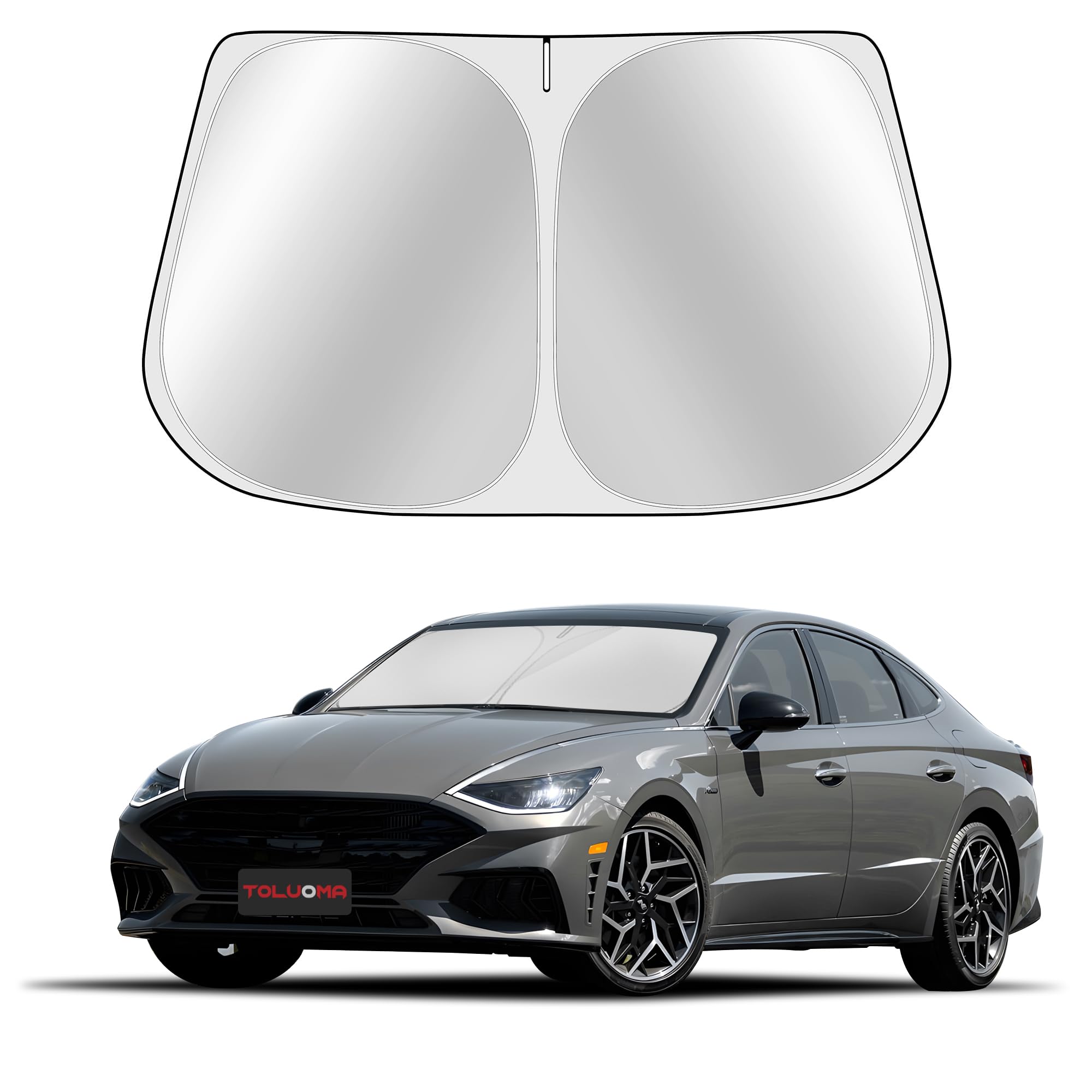 Toluoma Custom Fit Windshield Sun Shade For H-Yun-Dai Sonata 2020-2025/Kia K5 2021-2025 - Full Coverage, 210T Reflective Fabric,