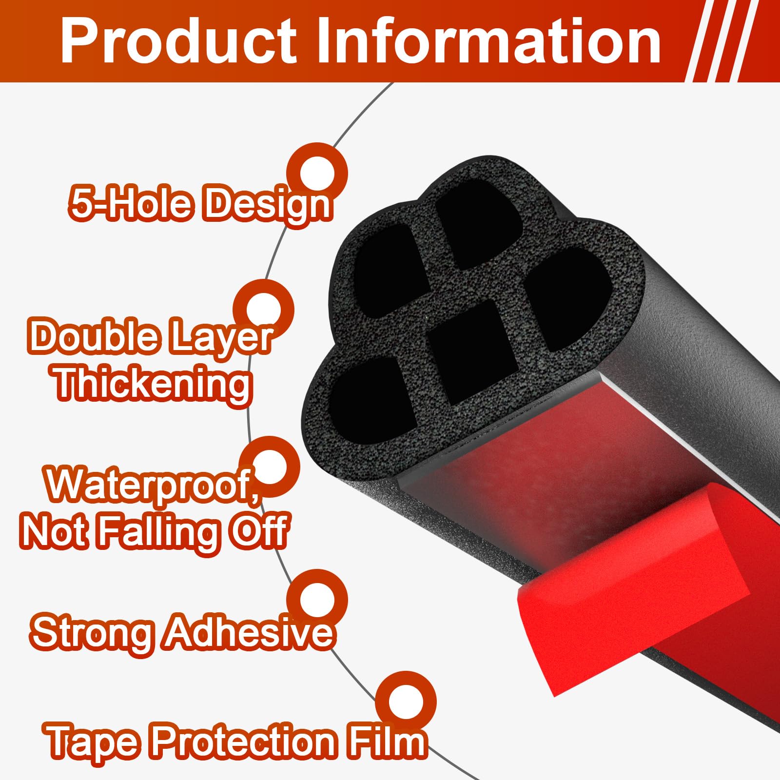 Alophoty 70.5 Ft Car Door Seal Strip Universal Self Adhesive Automotive Weather Stripping Door Seal, Double Layer 5-Hole Car Doo