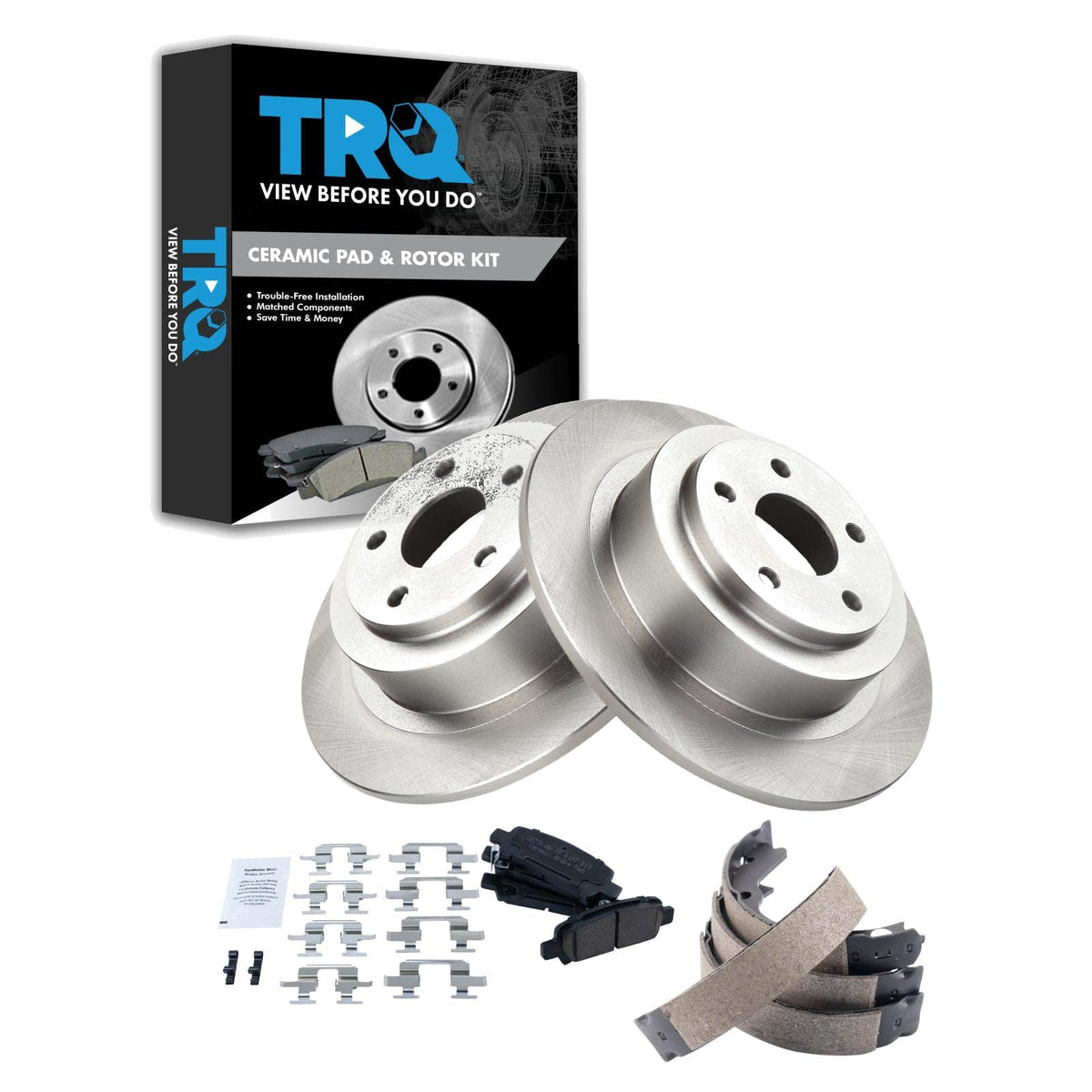 Trq Rear Brake Pad & Rotor Kit Brake Pads Brake Rotor Parking Brake Shoe Set Ceramic Compatible With 2000 Subaru Legacy
