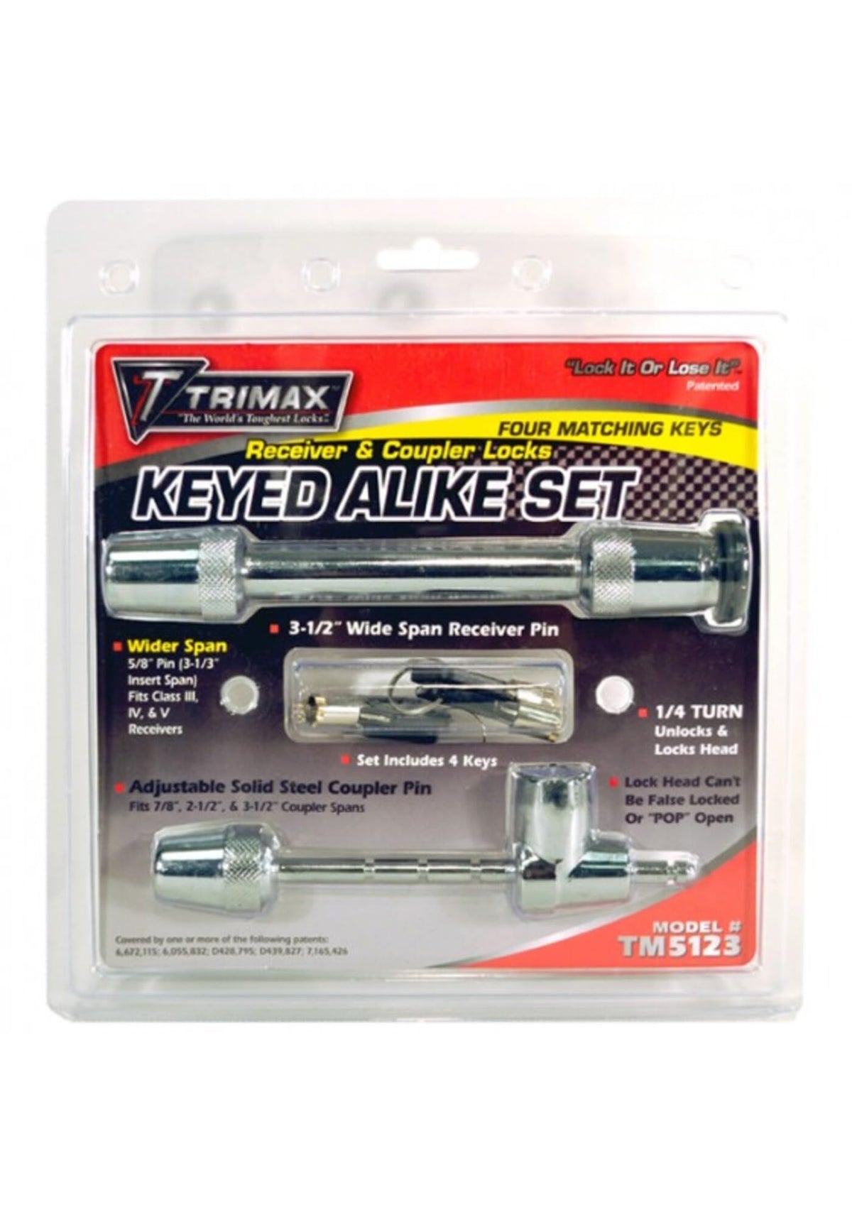 TRIMAX TM5123 T5-5/8 Receiver Lock 3-1/2' Span & Tc123 Universal Coupler Lock,Multi