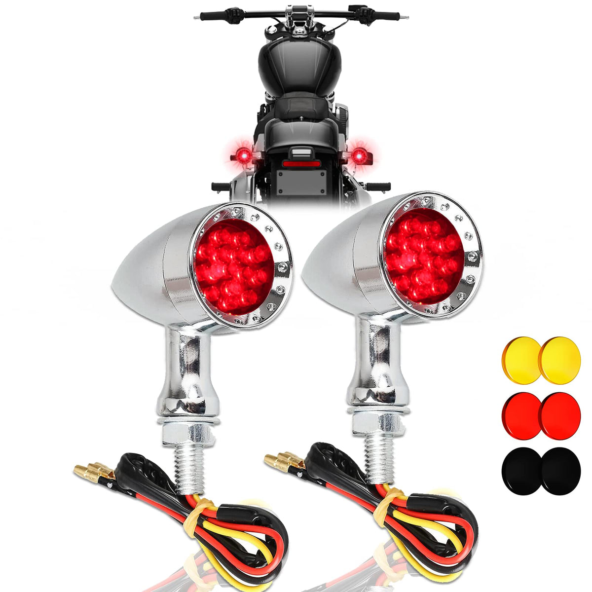 Dreamizer 2Pcs Chrome Bullet 15 Leds Motorcycle Turn Signal Lights Front And Rear Indicator Lamps Compatible Compatible For Harley Honda Yamaha Cruiser Softail Sportster Streetbike Chopper Bobber