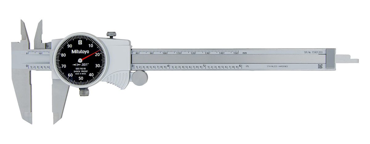 Mitutoyo 505-742-56 D6'TX-6 Dial Caliper, Black Face, 0.1'/Rev, 0'-6', 0.001'