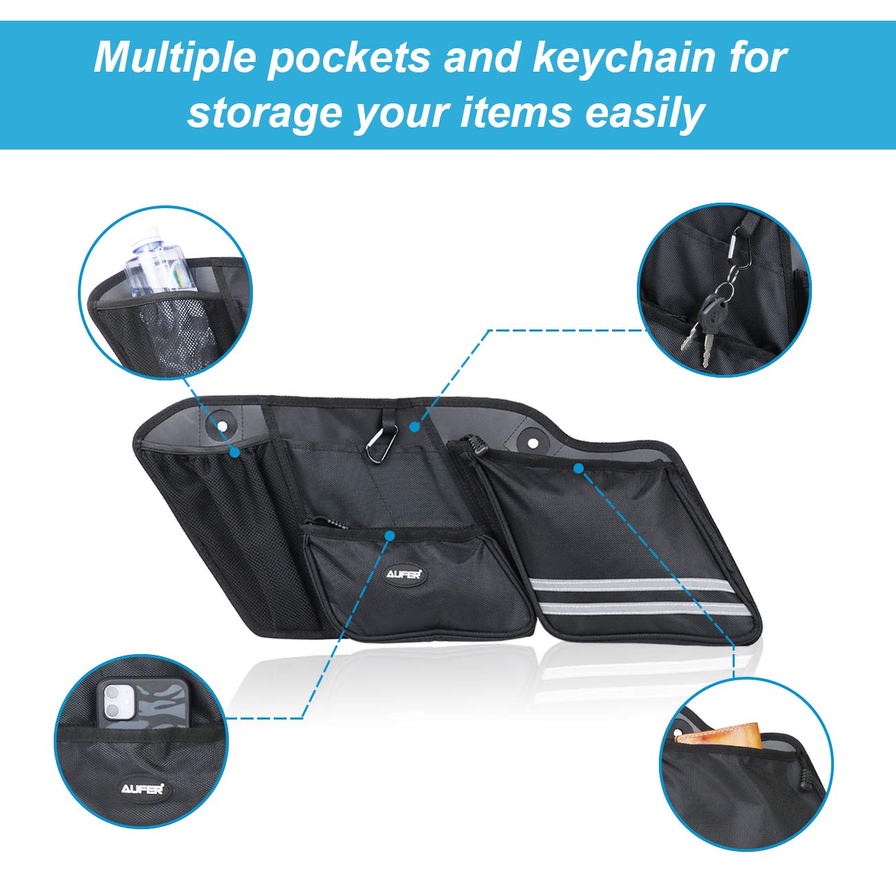 Aufer Left & Right Side Motorcycle Saddlebag Organizers Storage Bags Saddle Bag Organizers Bag Compatible With For 1993-2013 Touring Road King Road Glide Electra Glide Street Glide