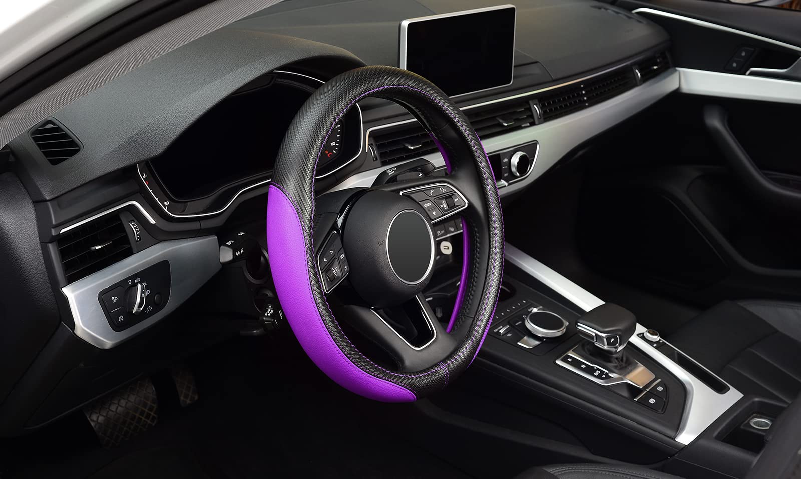 Labbyway Microfiber Leather Auto Car Steering Wheel Cover, Universal Fit 15 Inch Anti-Slip Wheel Protector, Purple