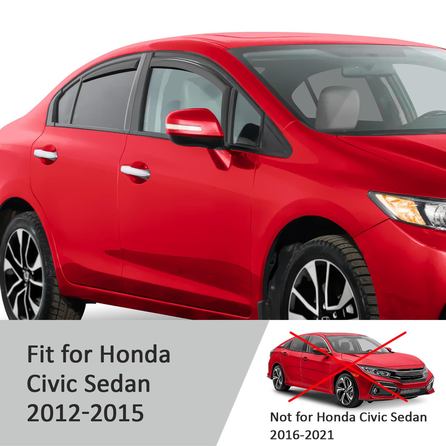 Voron Glass in-Channel Extra Durable Rain Guards for Honda Civic 2012-2015 Sedan, Window Deflectors, Vent Window Visors, 4 Piece