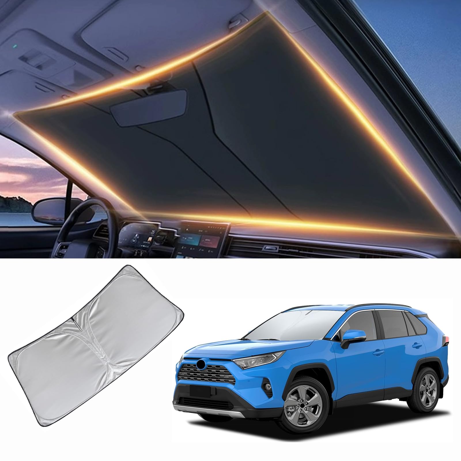 Windshield Sun Shade for Toyota RAV4 Front Window Shades Cover for 2010-2024 Windshield Sun Visor Protector Car Accessories