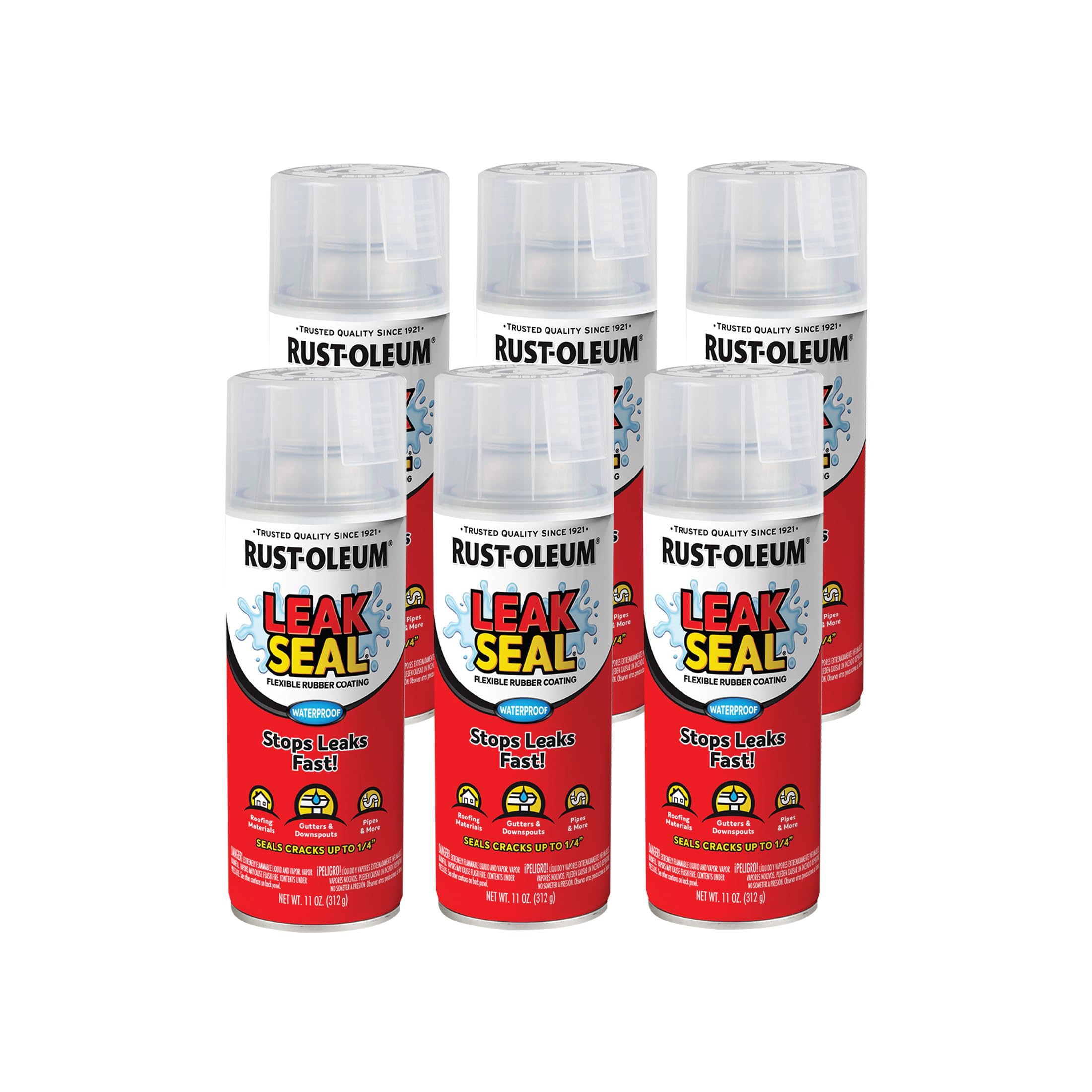 6-Pack Of 11 Oz Rust-Oleum Brands 265495 Clear Stops Rust, Leakseal Flexible Rubber Coating Spray