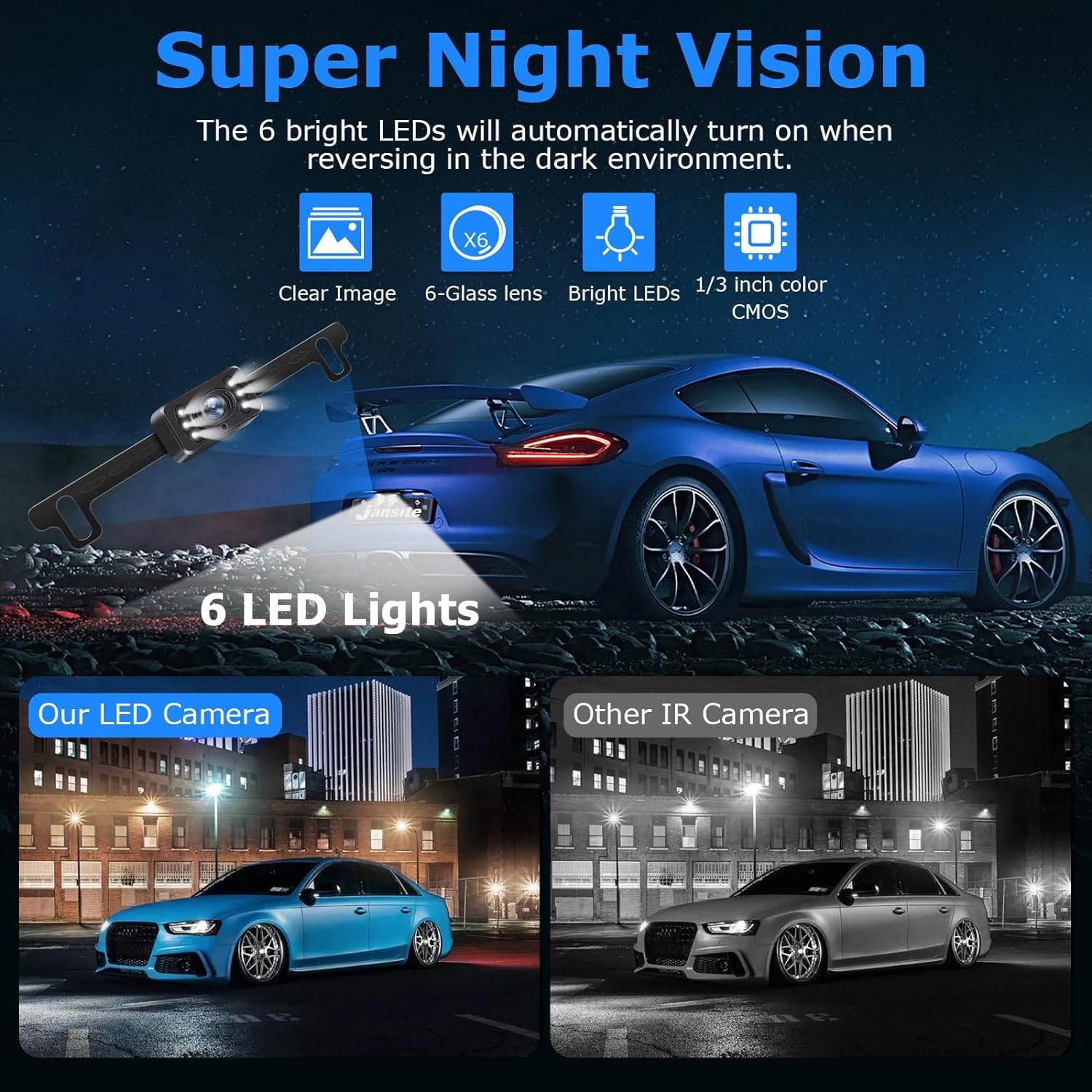 ?6 Led? 1080P Wireless Backup Camera Monitor For Car 5'' Back Up Camera License Plate Reverse Camera Truck Trailer Rv Pickup Diy