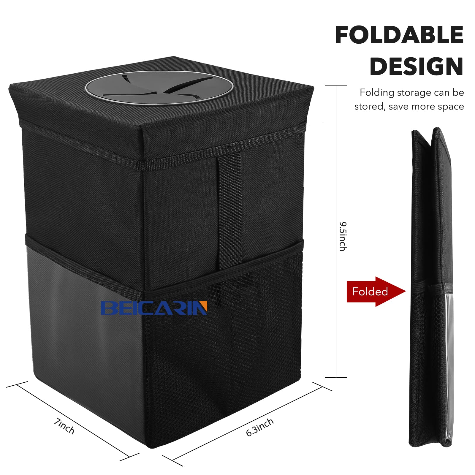 Car Trash Can With Lid - Car Trash Bag Hanging With Storage Pockets Collapsible And Portable Car Garbage Bin, Leak-Proof Car Org