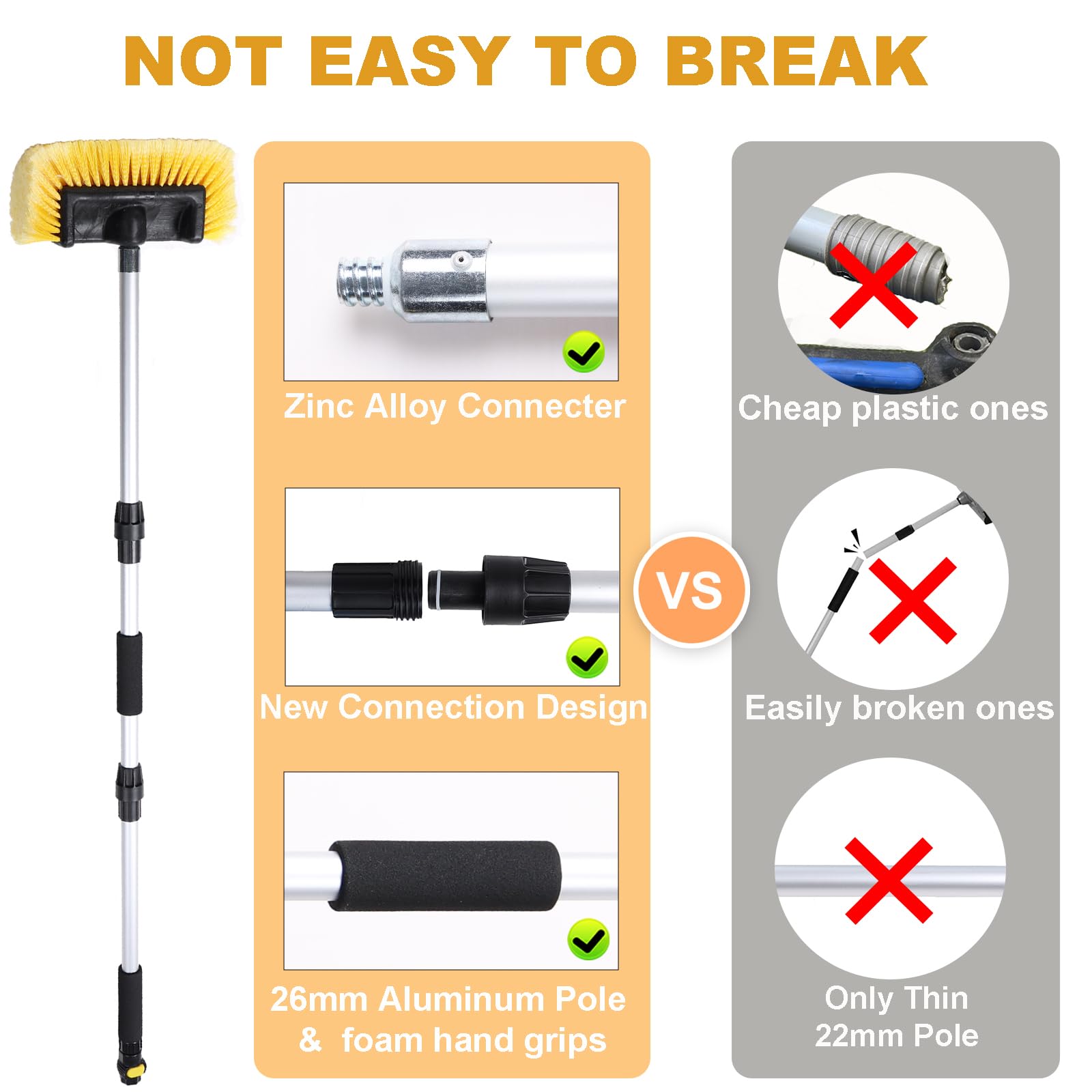 Navapal Car Wash Brush With Long Handle For Car Truck Boat Washing (Yellow, 69 Inch)