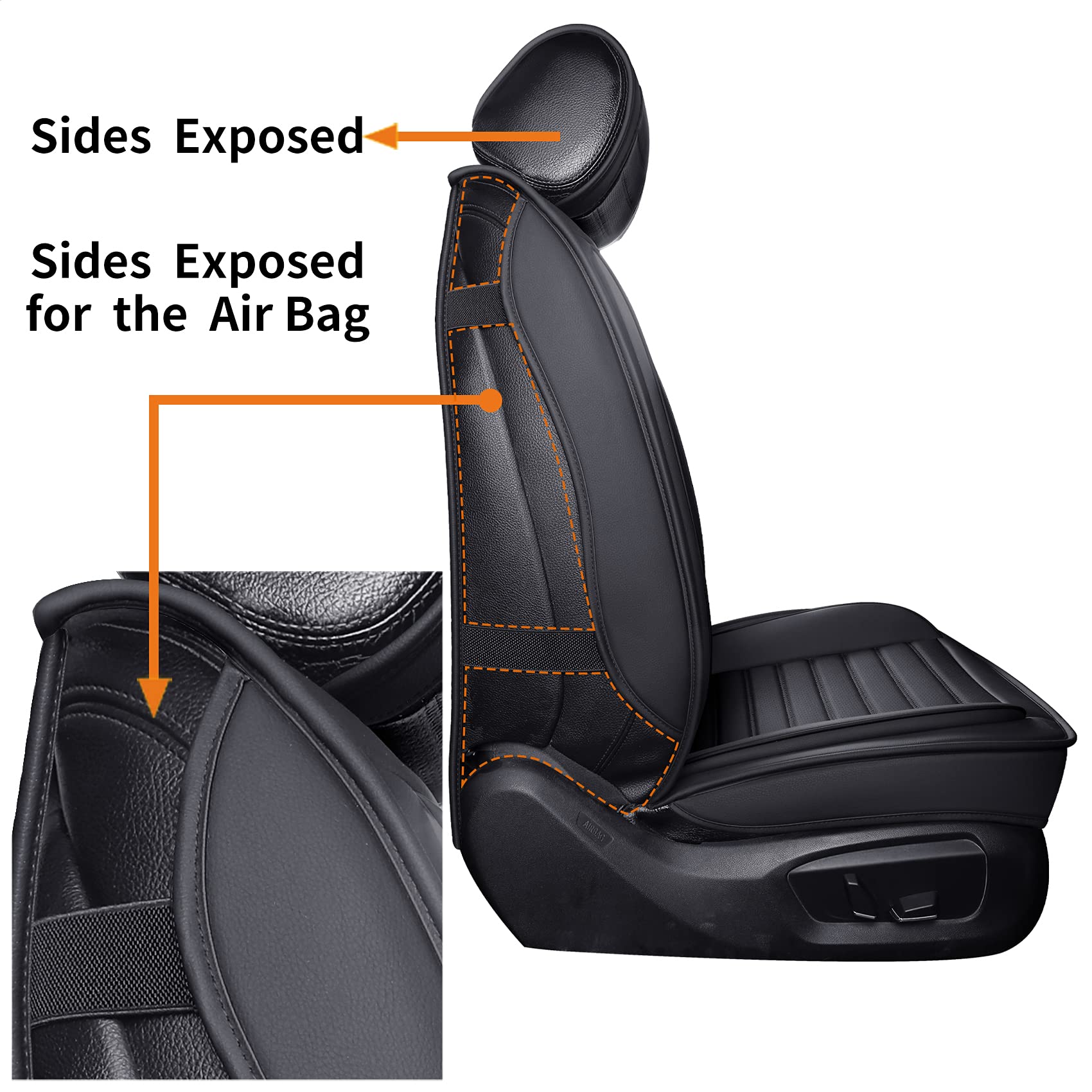 Omoka Auto Car Seat Covers With Waterproof Leather,Vehicle Cushion Cover For Cars Suv Sedan Pick-Up Truck Universal Fit Set For Most Cars (Black, 2 Pcs Front Seat)