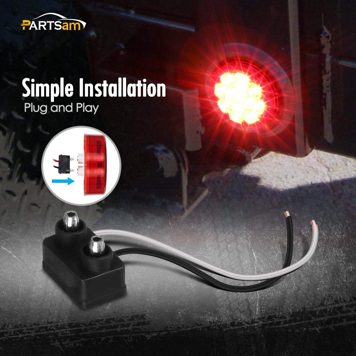 Partsam 10Pcs 2.5'' Round Red 13Led Side Marker Clearance Lights With Light Grommet And Wire Pigtail For Trailer Truck Rv, Flush