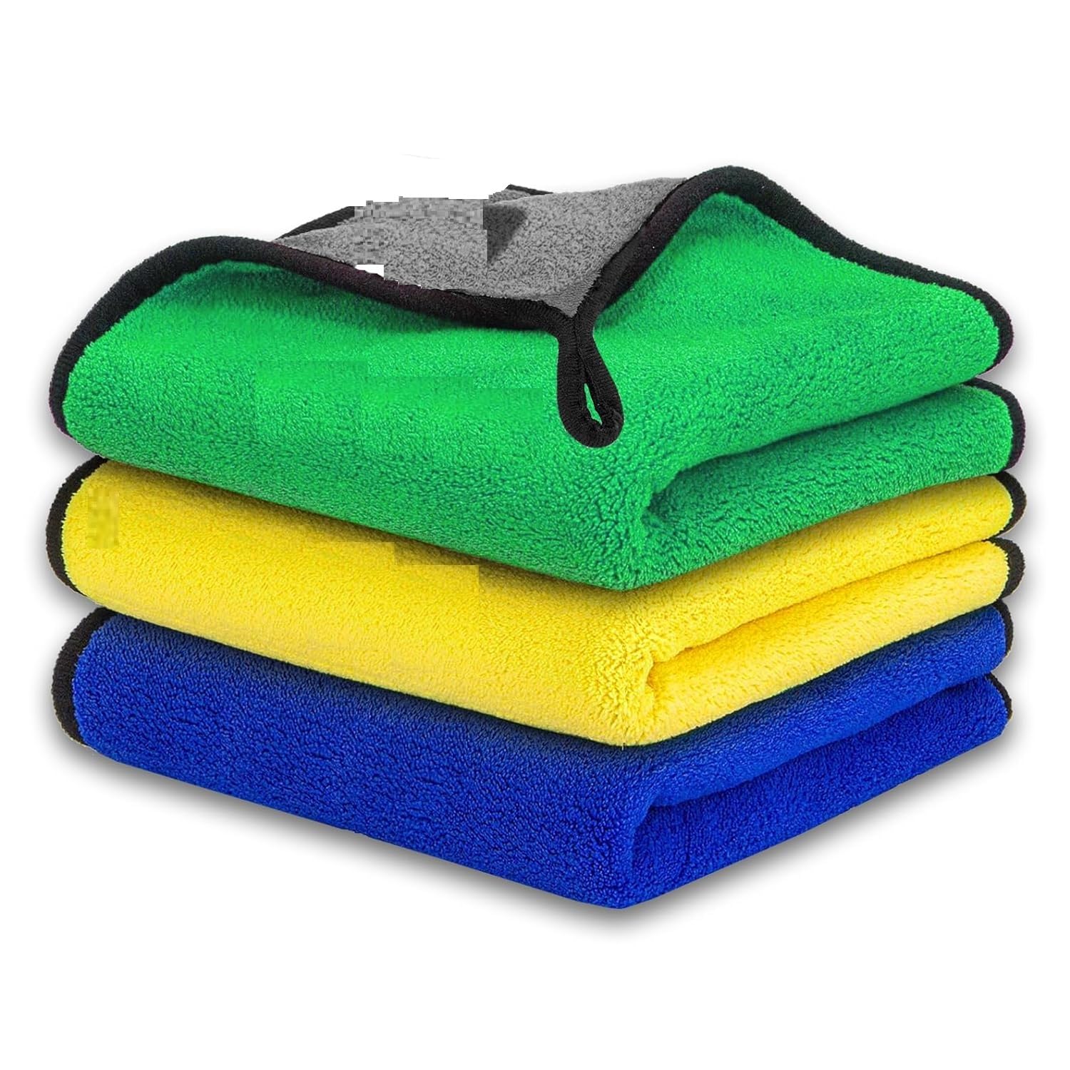 SKYVOKES Microfiber Cloth for Car Cleaning (800 GSM, Pack of 3, 40x40 cm, MultiColour) Double Sided, High Density, Extra Thick 