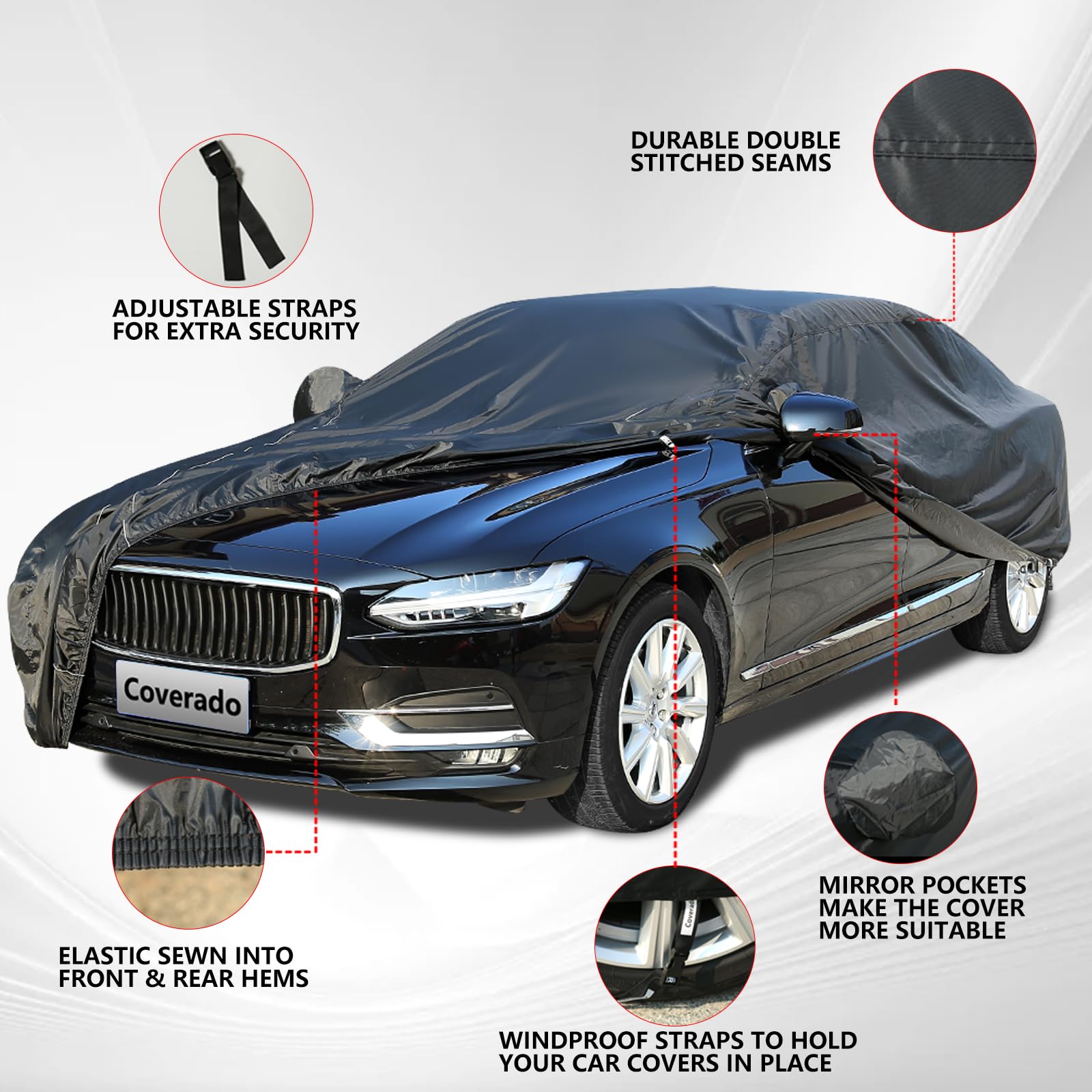 Coverado Car Cover Waterproof All Weather For Automobiles, Full Exterior Covers Outdoor Sun Protection Universal Fit Sedan 170-1