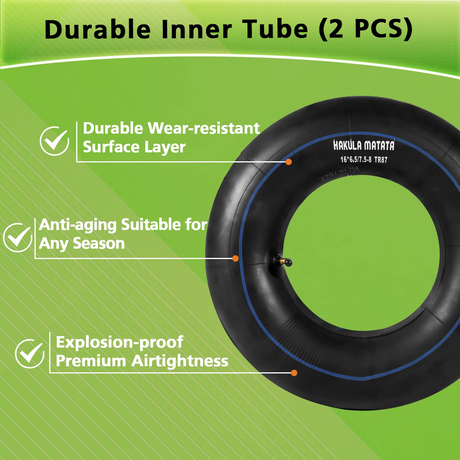 Hakula Matata 16'' 6.50-8'' / 7.50-8'' Durable Replacement Inner Tube With Tr-87 Bent Valve Stem, Heavy Duty Inner Tire Wheel Fo