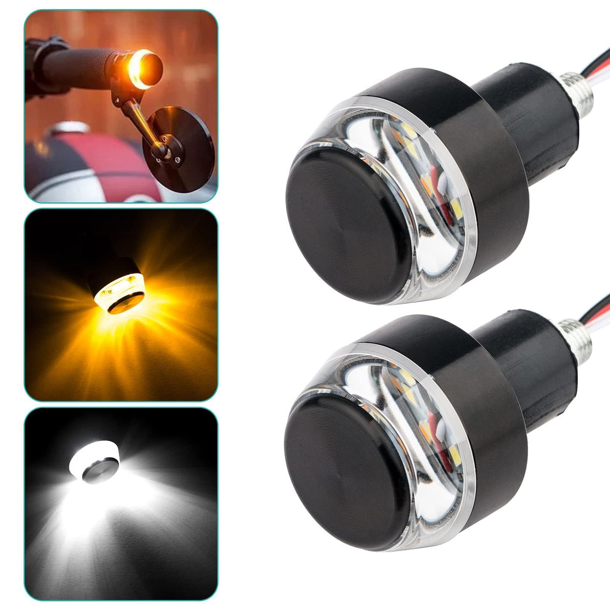 2PCS Motorcycle Turn Signal Light, 12 LEDs Turn Signal Indicator Lamp, Amber/White Front Handlebar End Light, Waterproof Blinker