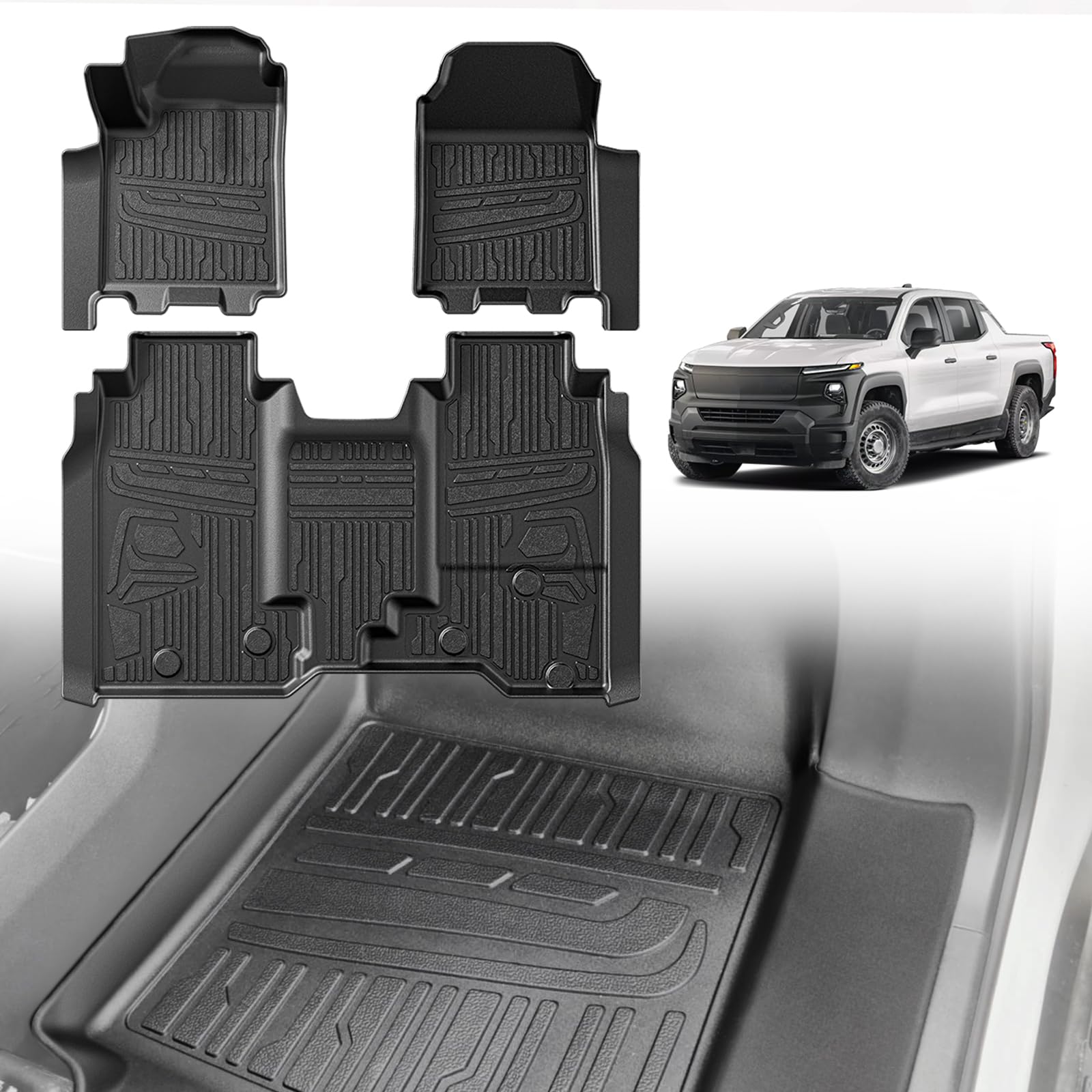 Triplealiners Floor Mats All Weather Liners Compatible With 2024 2025 Chevrolet Silverado Ev Wt Version Accessories 1St & 2Nd Ro