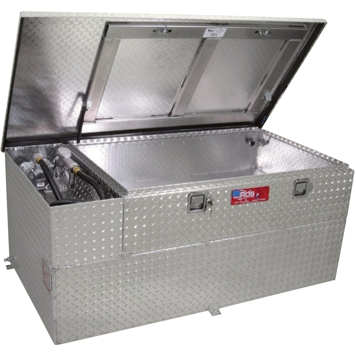 Rds Aluminum Transfer Fuel Tank Toolbox Combo With Gpi 12V Fuel Transfer Pump - 52-Gallon, Rectangular, Diamond Plate, 8 Gpm, Mo