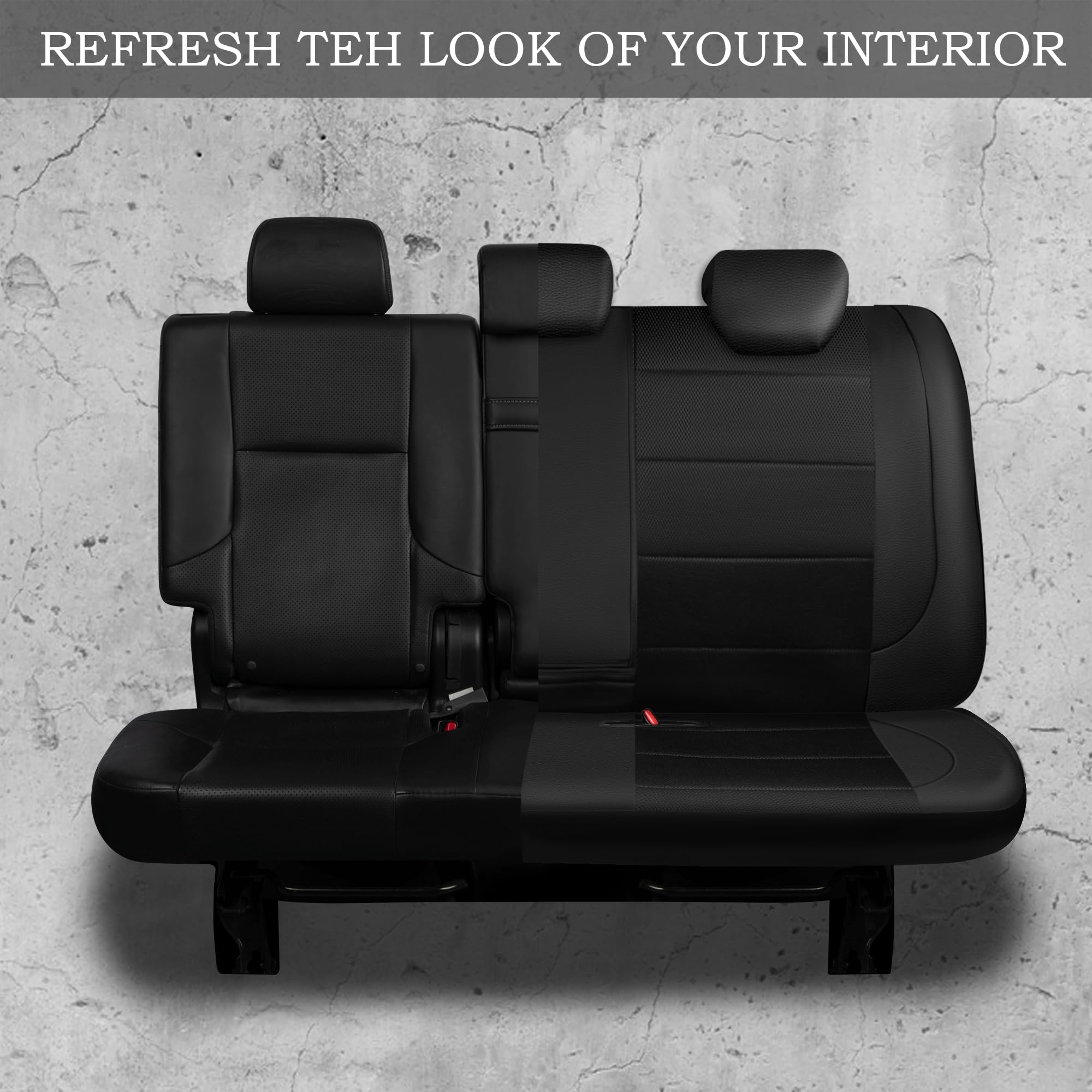 CAR PASS Leather Back Seat Cover, Breathable Mesh Universal Bench Seat Cover, Super 5mm Composite Sponge Inside, Airbag Compatib