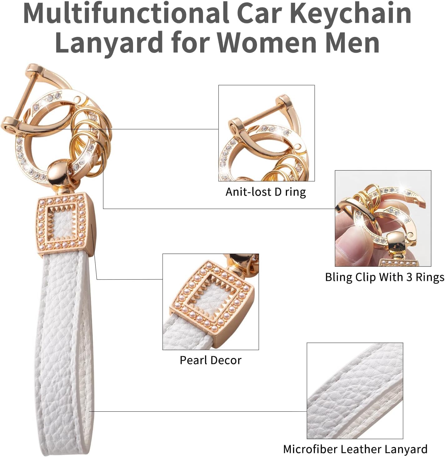 Cacarlike Ford Key Fob Cover With Ford Keychain, 1998-2010 F150 F250 F350 F450 F550 Smart Key Protector, White+Gold