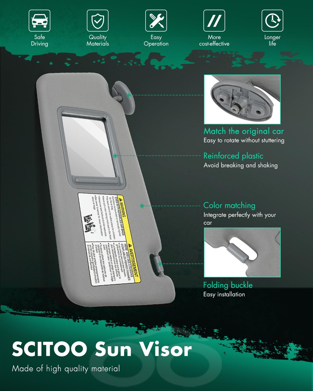 Scitoo Car Sun Visor Assbembly With Mirror Fit For 2005-2015 For Toyota For Tacoma Gray Without Sunroof(Left Driver Side)