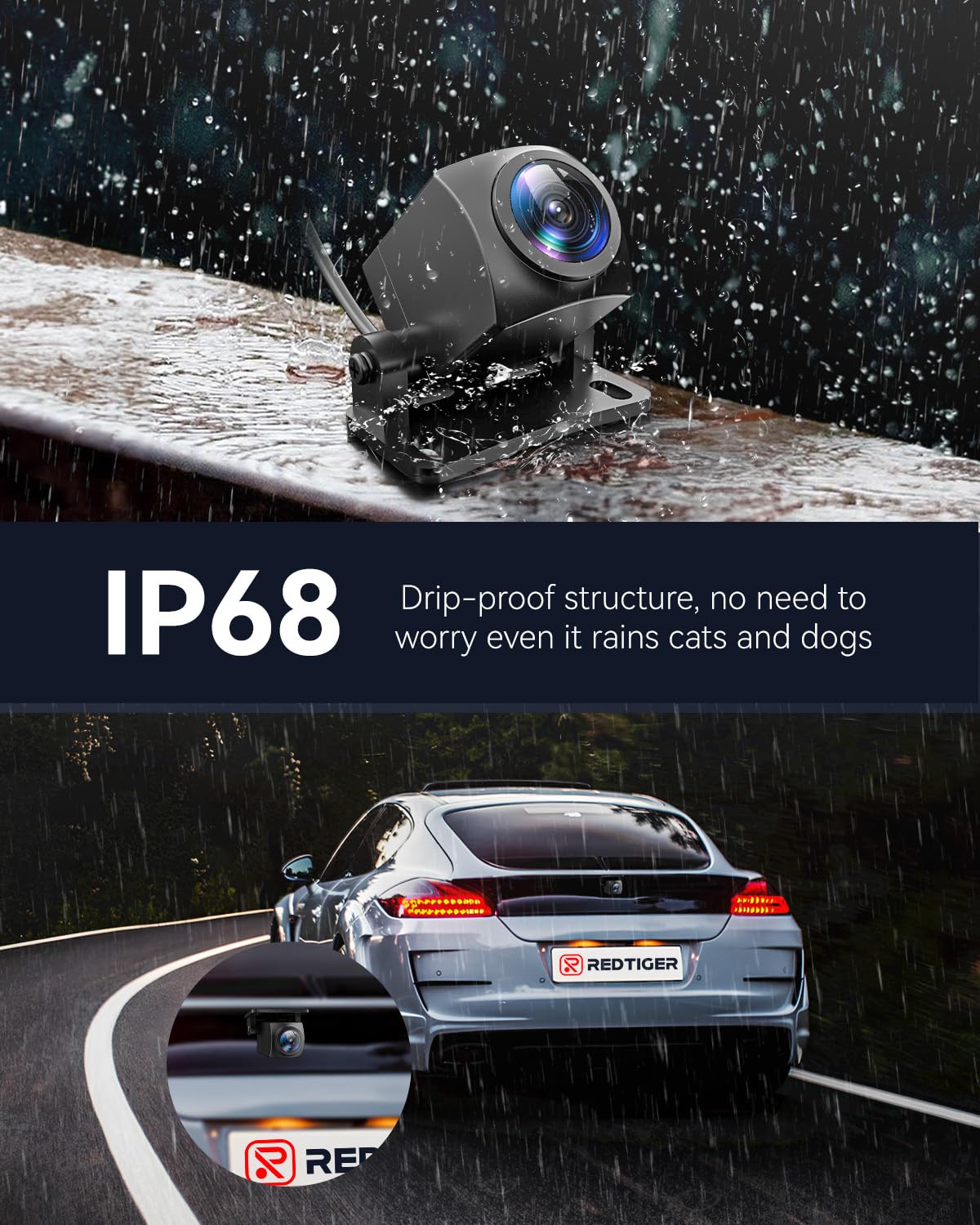 REDTIGER 1080P Waterproof Rear Camera for Dash Cam - Original RearCamera-US