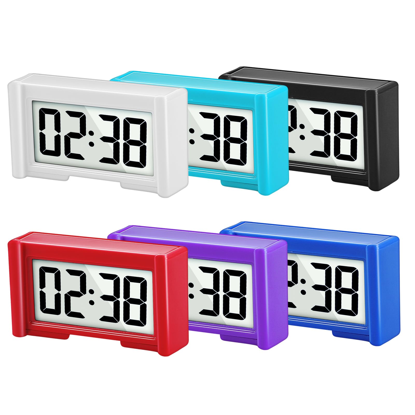 Youngfly 6Pcs Small Digital Clock, Vehicle Adhesive Clock With Jumbo Lcd Time & Day Display, Mini Car Dashboard Clock Battery Op