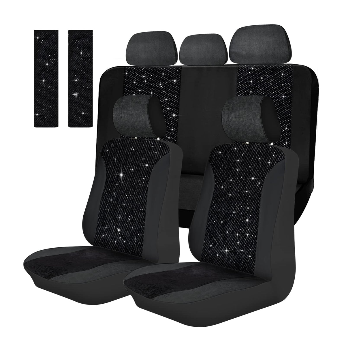 Bling Car Seat Cover Full Set Velvet Seat Cover For Women Breathable Full Set Vehicle Seat Protector Black Mesh Auto Seat Cover Universal Fit For Most Of Sedan, Suv, Truck, Minivan Airbag Compatible