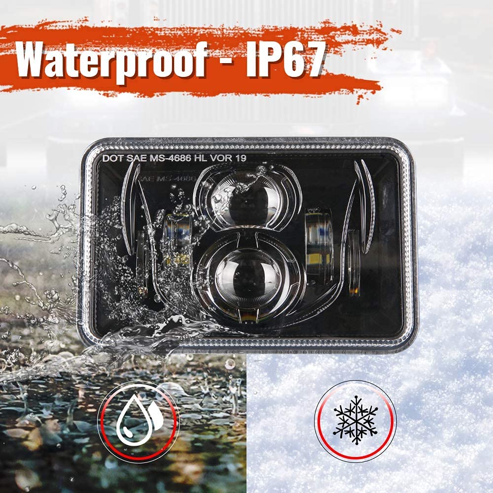 Bicyaco 1 Pair 4X6 Inch Led Headlights 60W High Low Beam H4651 H4652 H4656 H4666 H6545 Projector Lens For Peterbilt Kenworth Fre