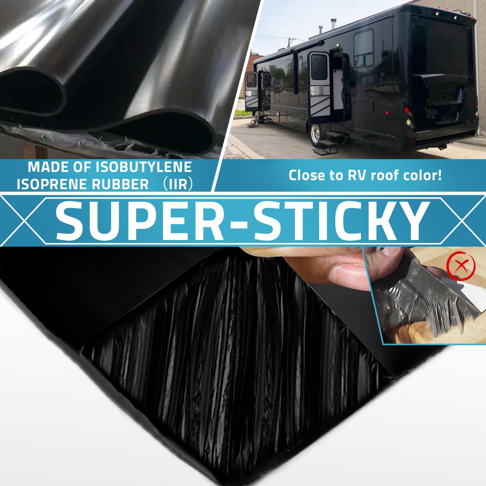 Paulinn Butyl Sealant Waterproof Tape, 6 Inch X 50 Foot Camper Roofing Tape Black, Uv & Weatherproof Roof Seal Tape For Rv Campe