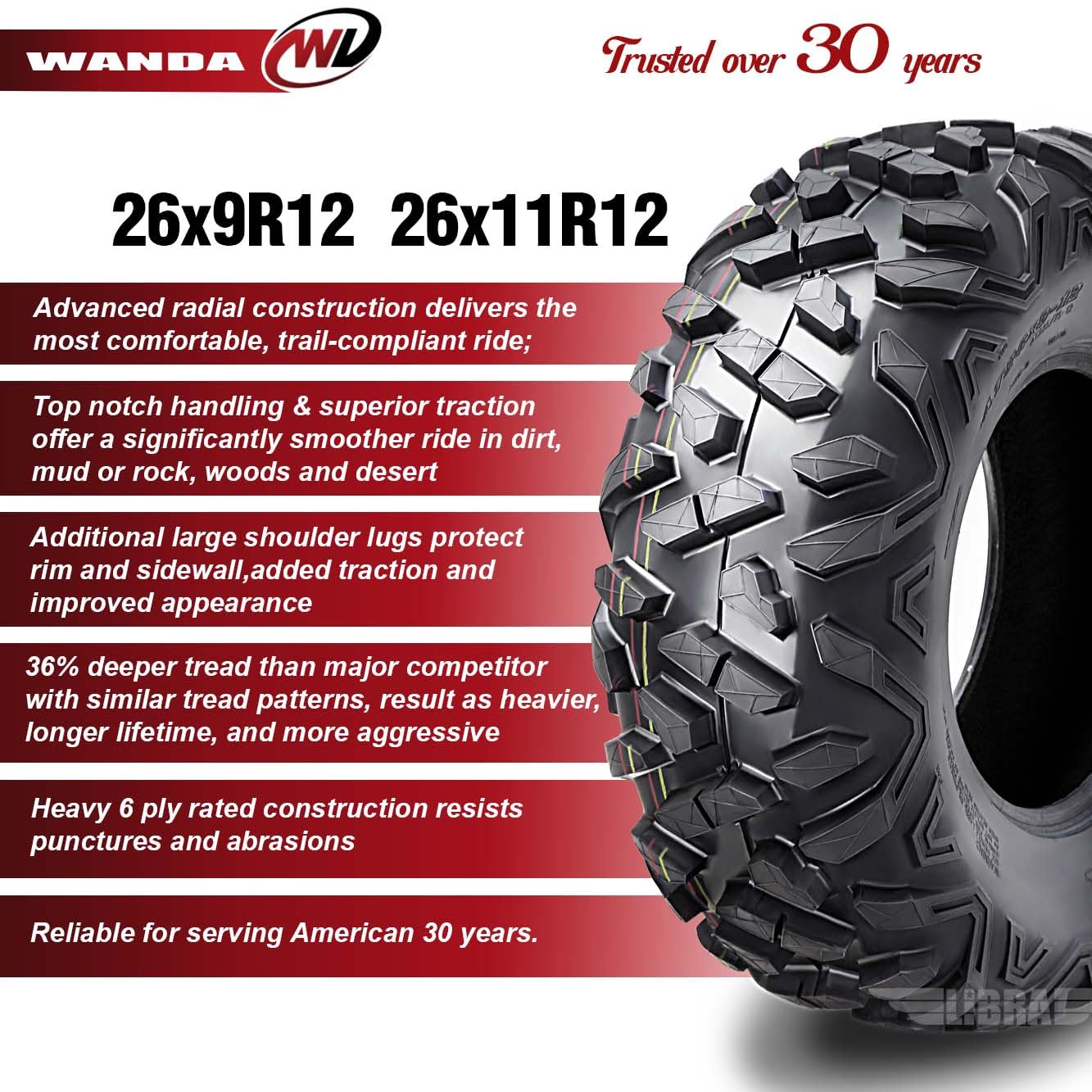 Wanda Set Of 4 Radial Atv/Utv Tires 26X9R12 Front & 26X11R12 Rear /6Pr P3501