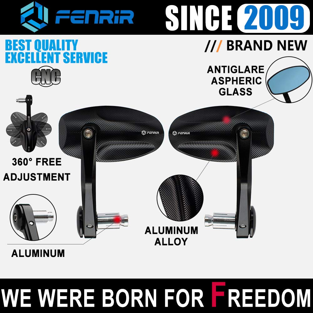 Fenrir Cnc Aluminum Alloy Cafe Racer Black Motorcycle Bar End Mirrors Side 22Mm 7/8' Inch Handlebar Mirror Universal Rear View For M8/M6 Standard Super Sport Naked Street Bike Cruiser Minimoto Scooter