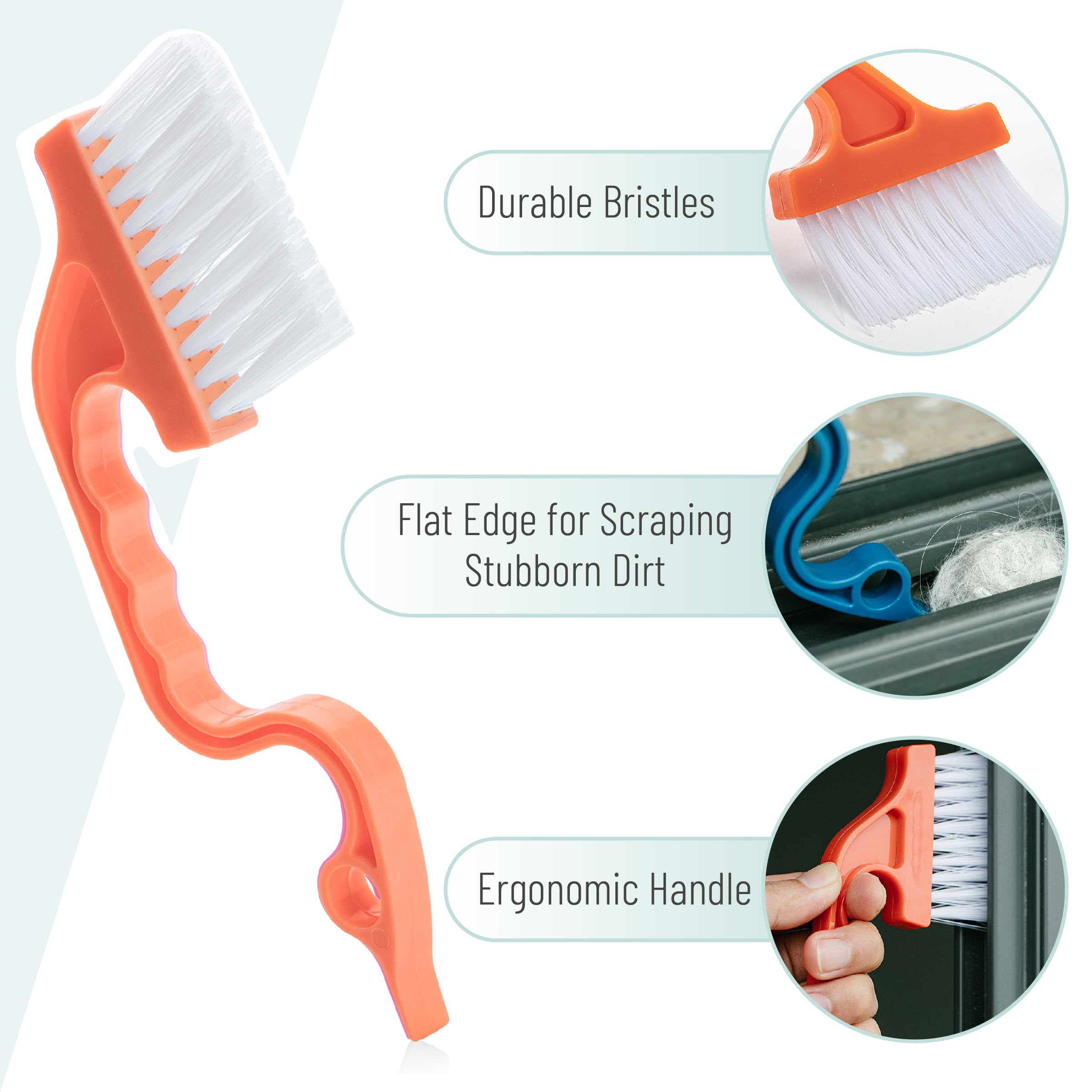 Slick- Window Track Cleaning Brush, 2 Pack, Navy Blue/Orange Ergonomic Handle, Built-In Scraper, Multipurpose, Window Track Clea