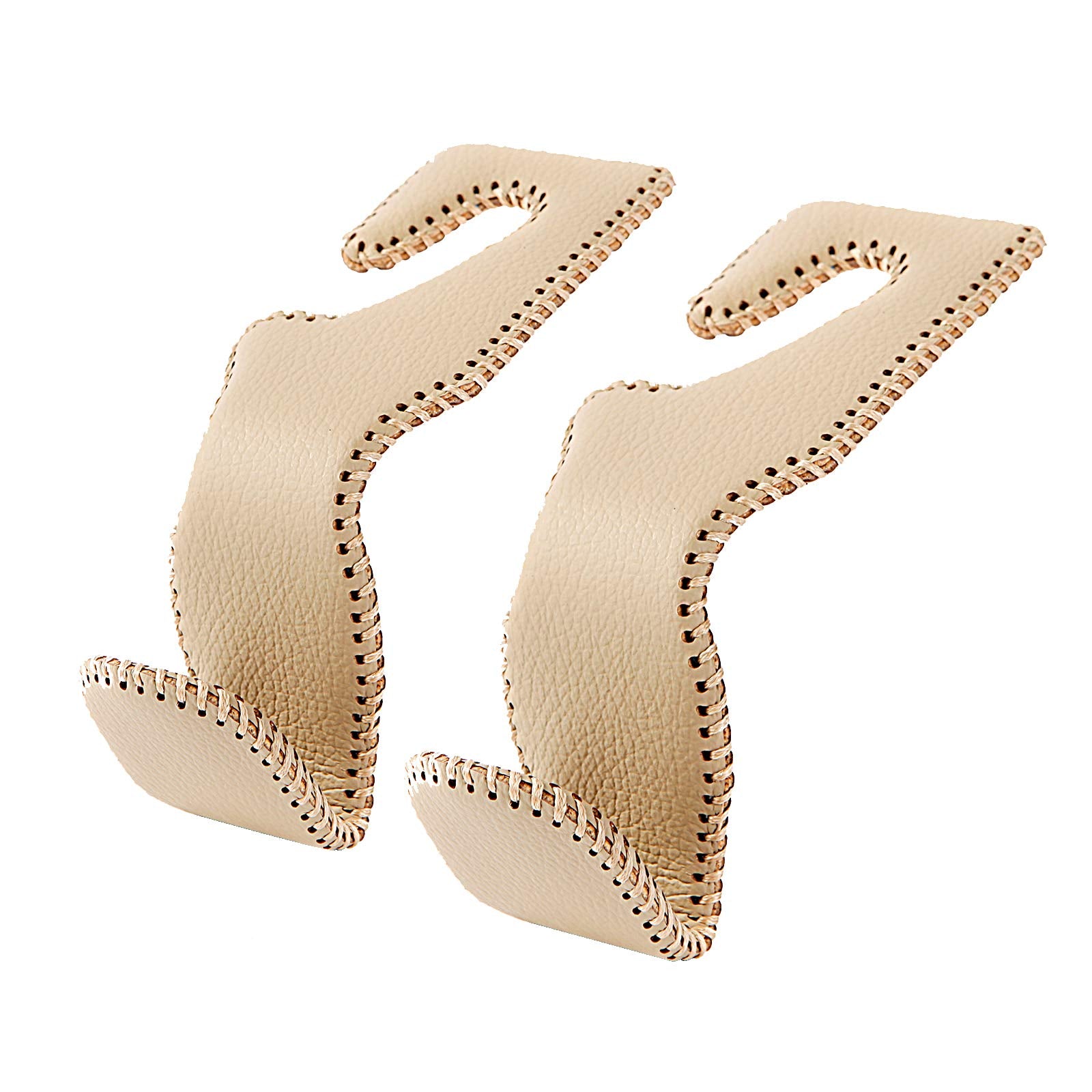 Headrest Hooks For Purses And Bags, Car Back Seat Headrest Hanger Vehicle Beige Leather Storage Hook, Pack Of 2