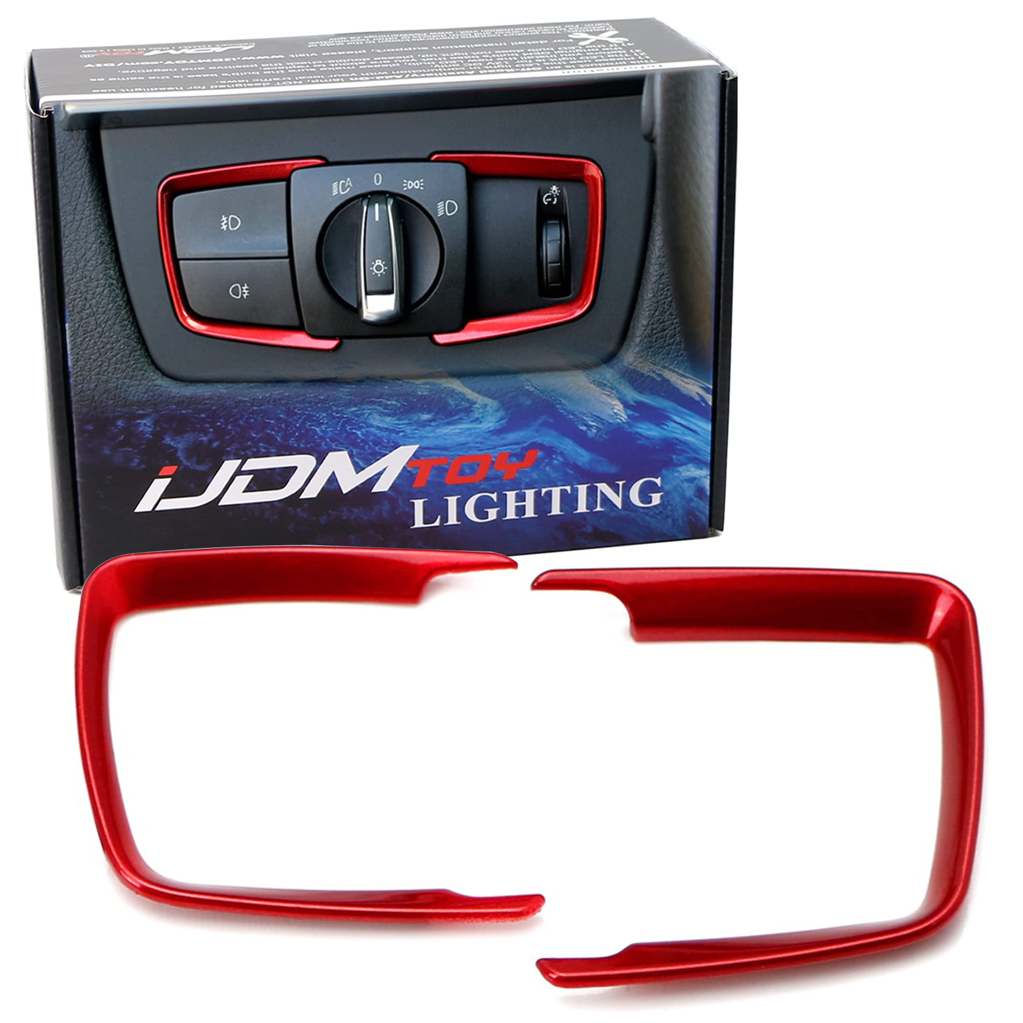 Ijdmtoy 2Pc Red Light Switch Surrounding Decorative Trims Compatible With Bmw 2 3 4 Series X5 X6 (F22 F30 F31 F32 F33 F15 F16)