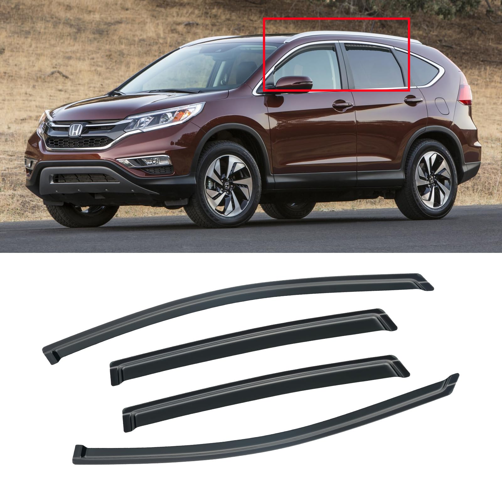 Cmvt Auto Window Visors For 2012-2016 Honda Crv Cr-V, Rain Guards Shields Vent Shade Deflector Dark Smoke 2013 2014 2015 12 13 1