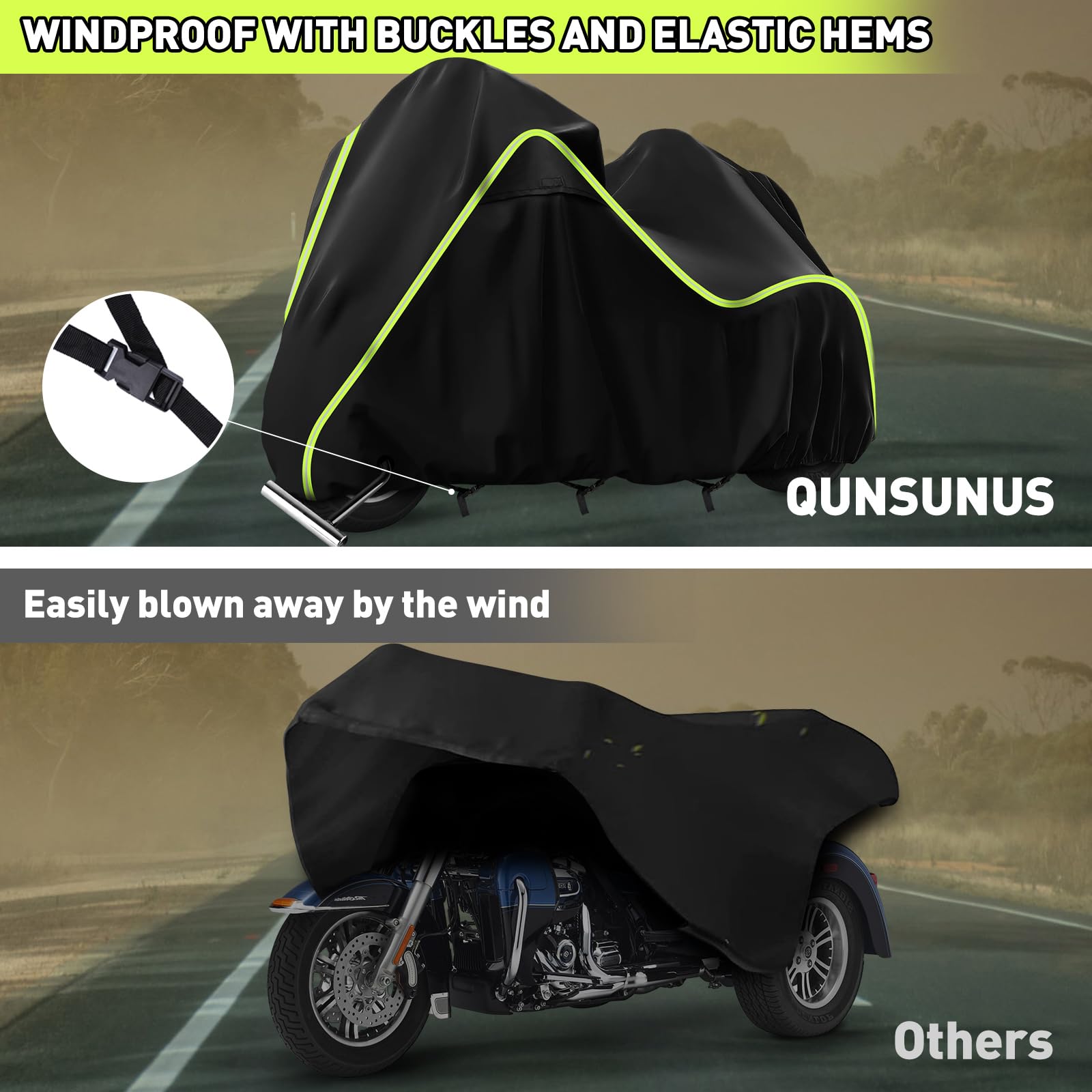 Qunsunus Motorcycle Cover For Harley Davidson Trike Models Freewheeler/Tri Glide Ultra/Cvo Version/Gold Wing With Vent And Anten