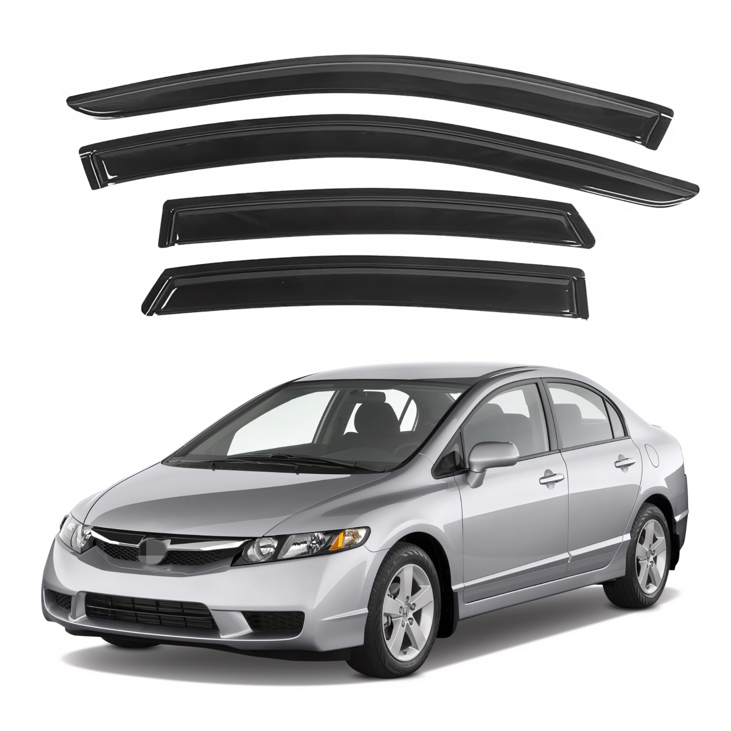 Ig Window Visor For Honda Civic Sedan 2006-2011, Rain Guard Tape-On Extra Durable Sun Wind Side Vent Window Deflector Mugen Styl