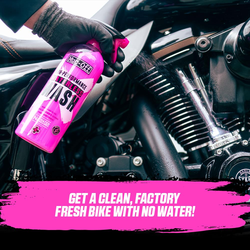 Muc-Off Motorcycle Waterless Wash & Protectant Kit - Motorcycle Cleaning Kit, Motorcycle Detailing Kit - Includes Waterless Wash And Protection Spray