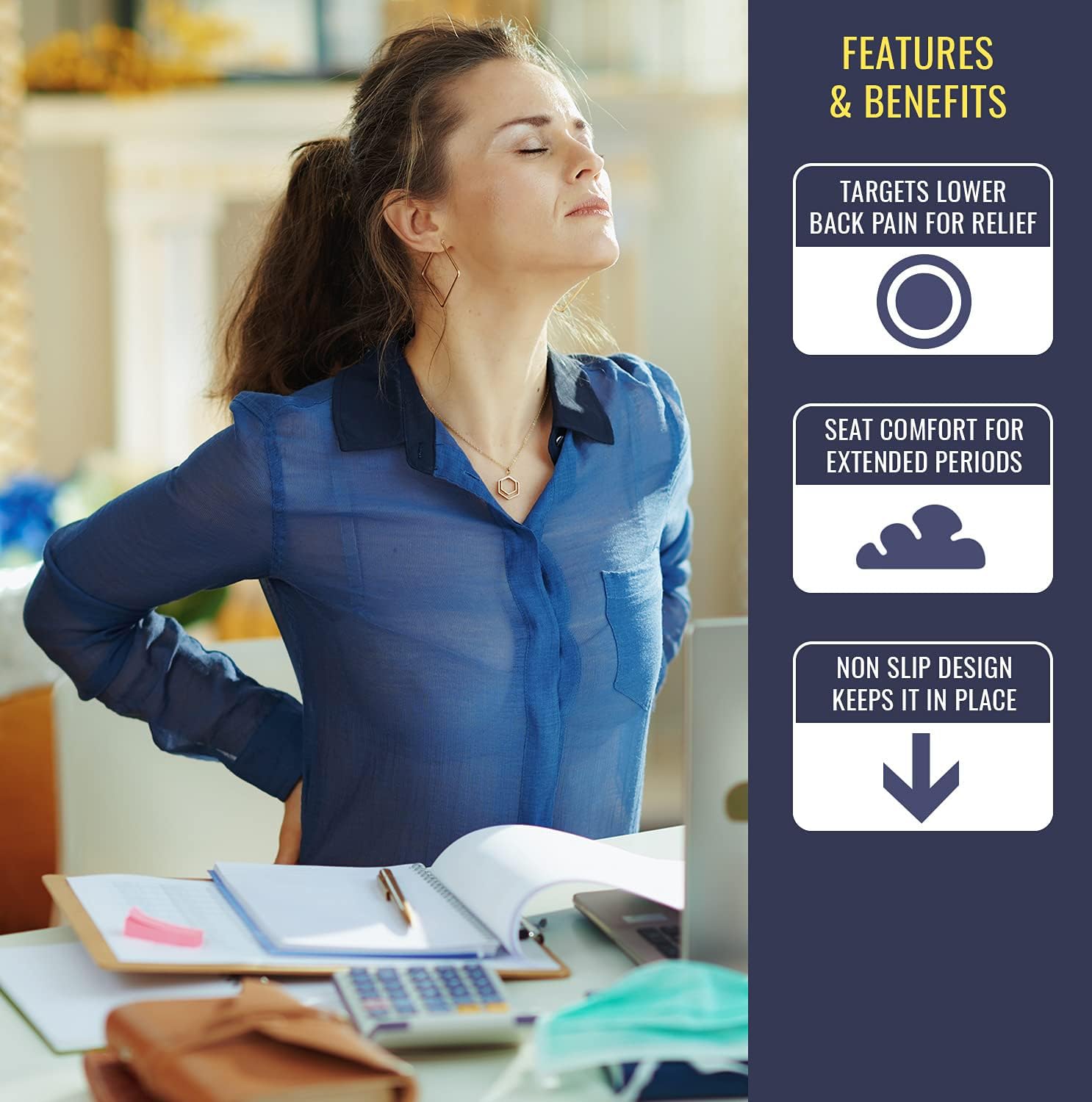 Yupbizauto Breathable Ergonomic Wedge Car Seat Cushion & Office Chair Support Comfortable Pressure-Relief Pad for Back & Tailbon