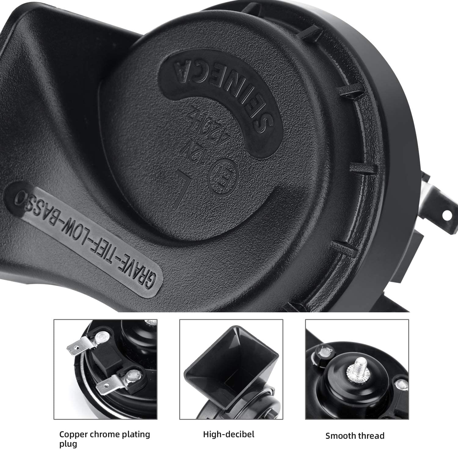 Car Single Horn Loud Waterproof 12V High Tone Snail Electric Horn For Motorcycle Pickup Rv Suv Mpv Van Electric Scooter. (Black Low)