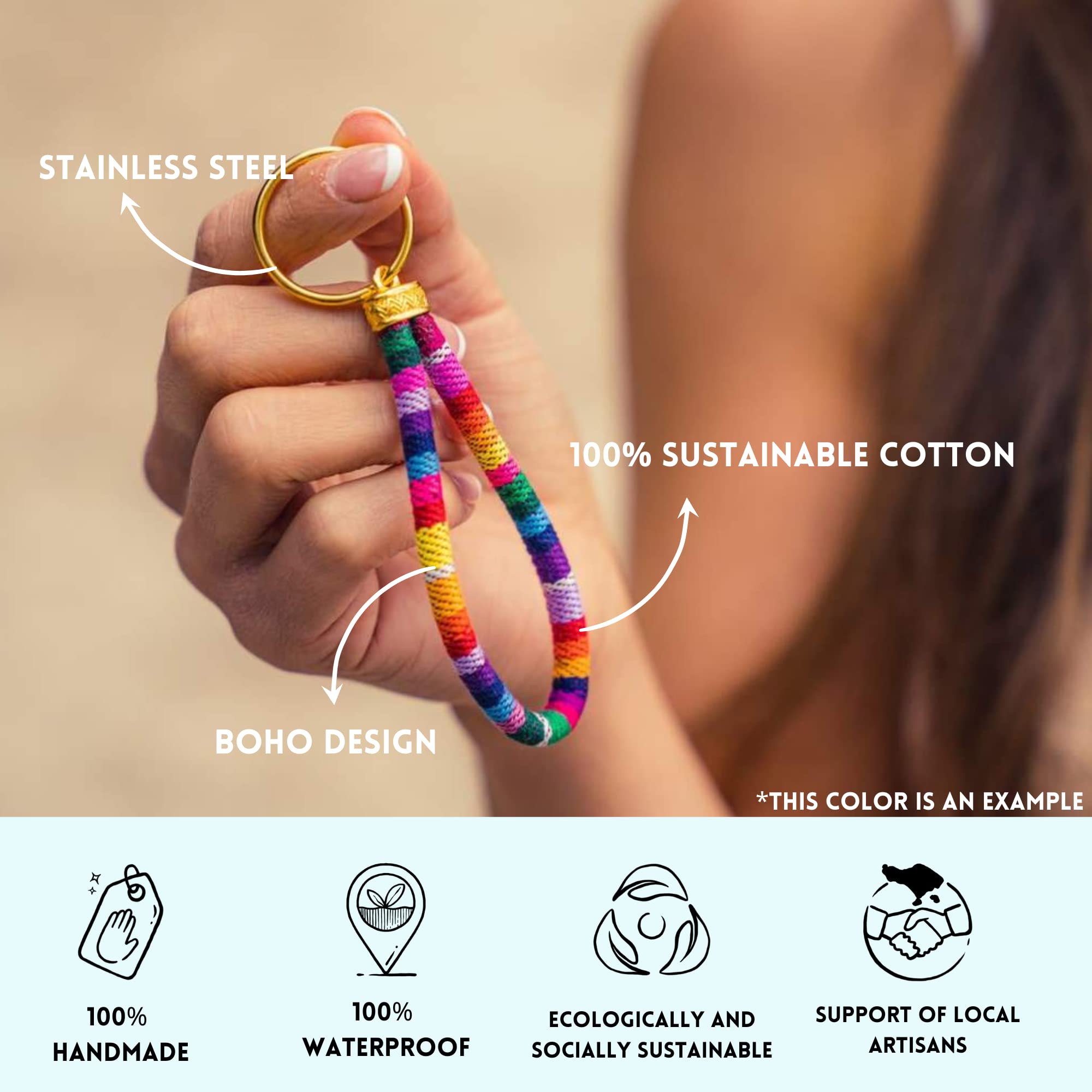 Made By Nami Boho Keychain With Gold Keyring For Women And Men Handmade Boho Wristlet Hippie Keychain For Summer Festival (Blue)