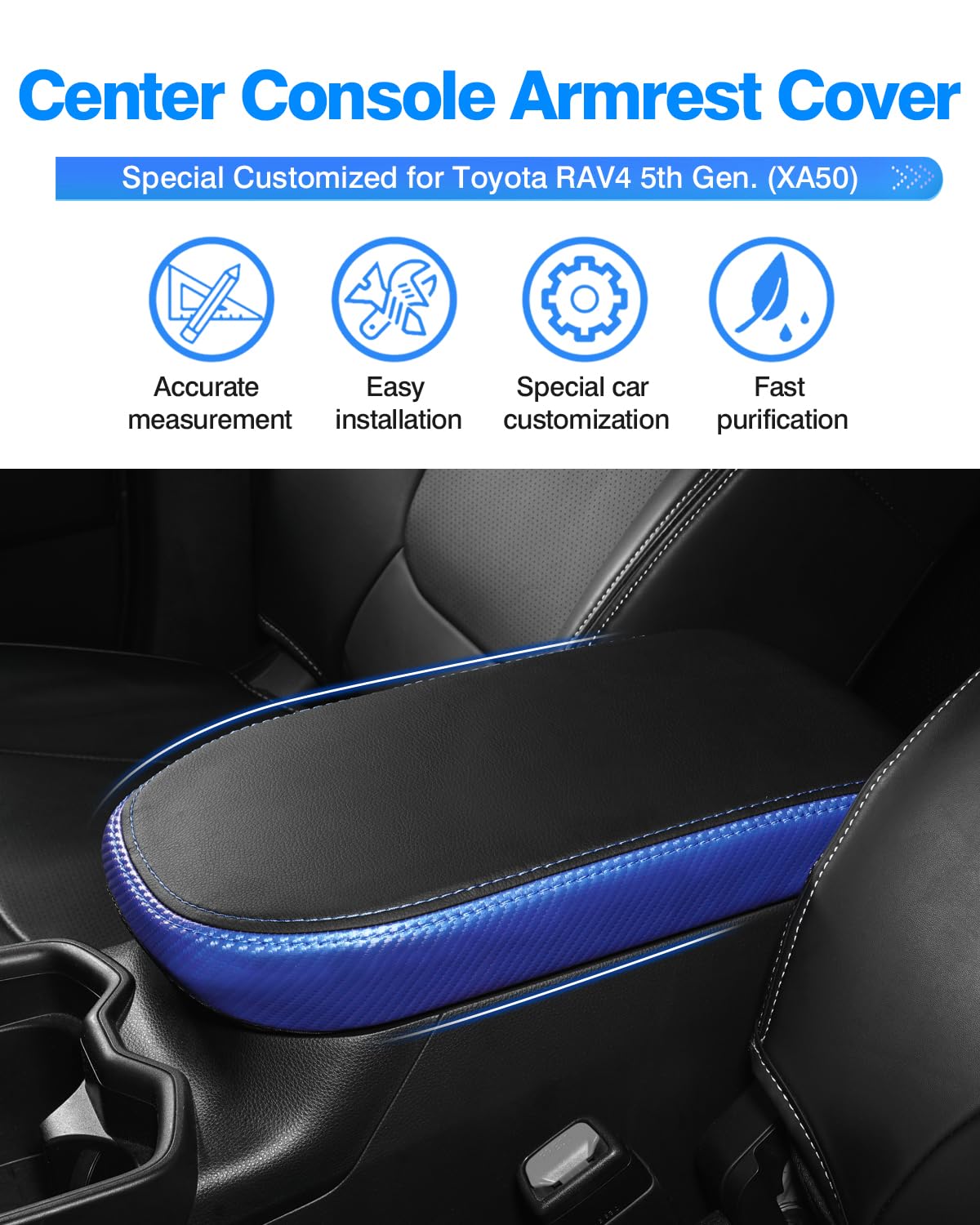 Autorder Center Console Cover For Toyota Rav4 2019 2020 2021 2022 2023 2024 Accessories Armrest Cover Anti-Scratch Middle Consol