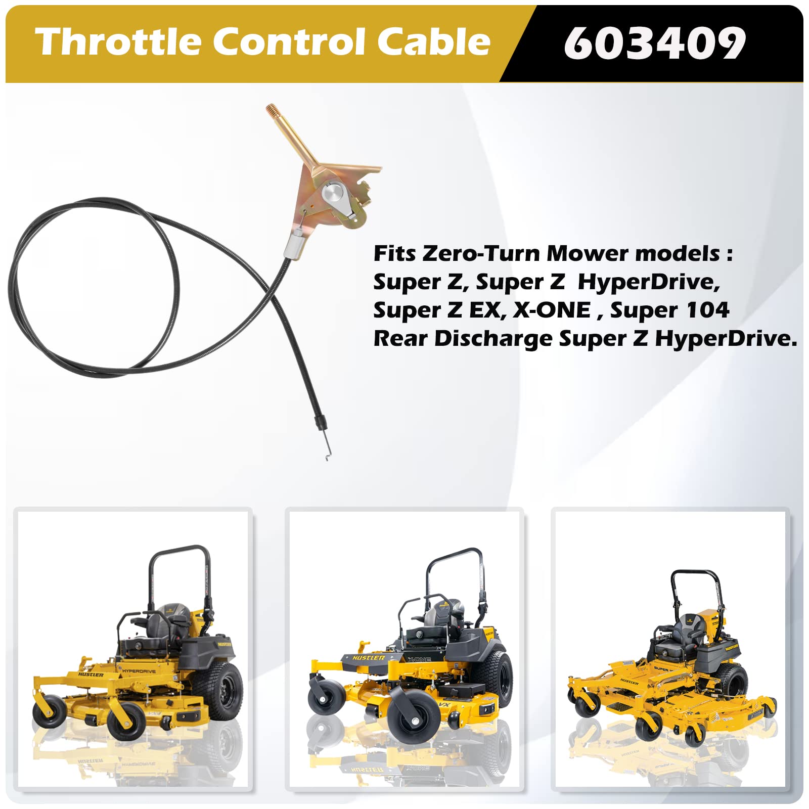 Sunluway 60'' Throttle Control Cable For Hustler Super Z, Super Z Hd, Rd Super Z Hd, Super Z Ex, X-One And Super 104, Replace Oe