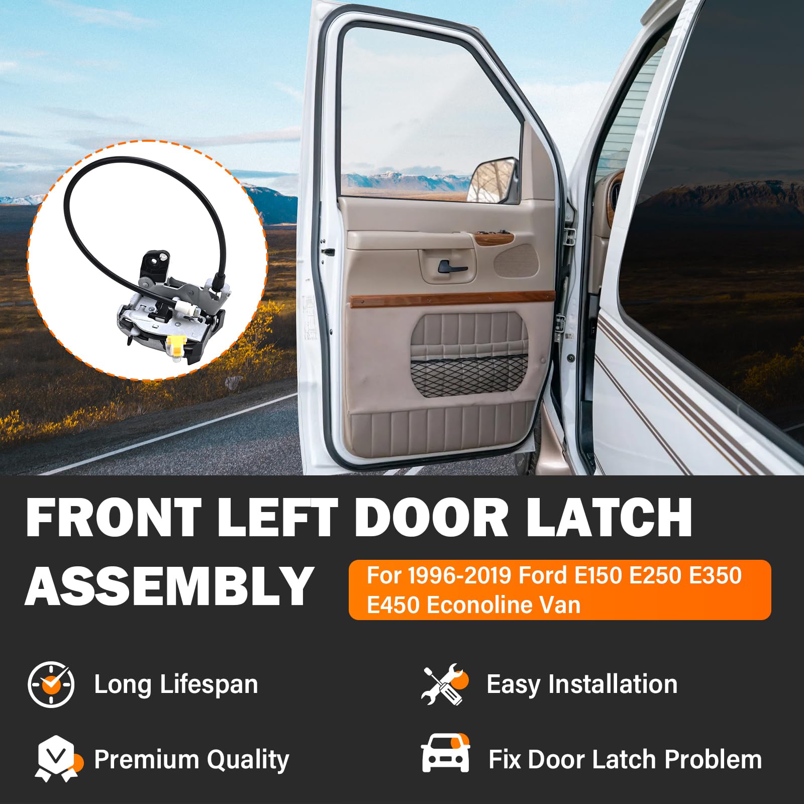 Door Lock Latch Assembly Front Left Driver Side For 1996-2019 Ford E150 E250 E350 E450 Econoline Van Replace 6C2Z-1521813-A, 6C2