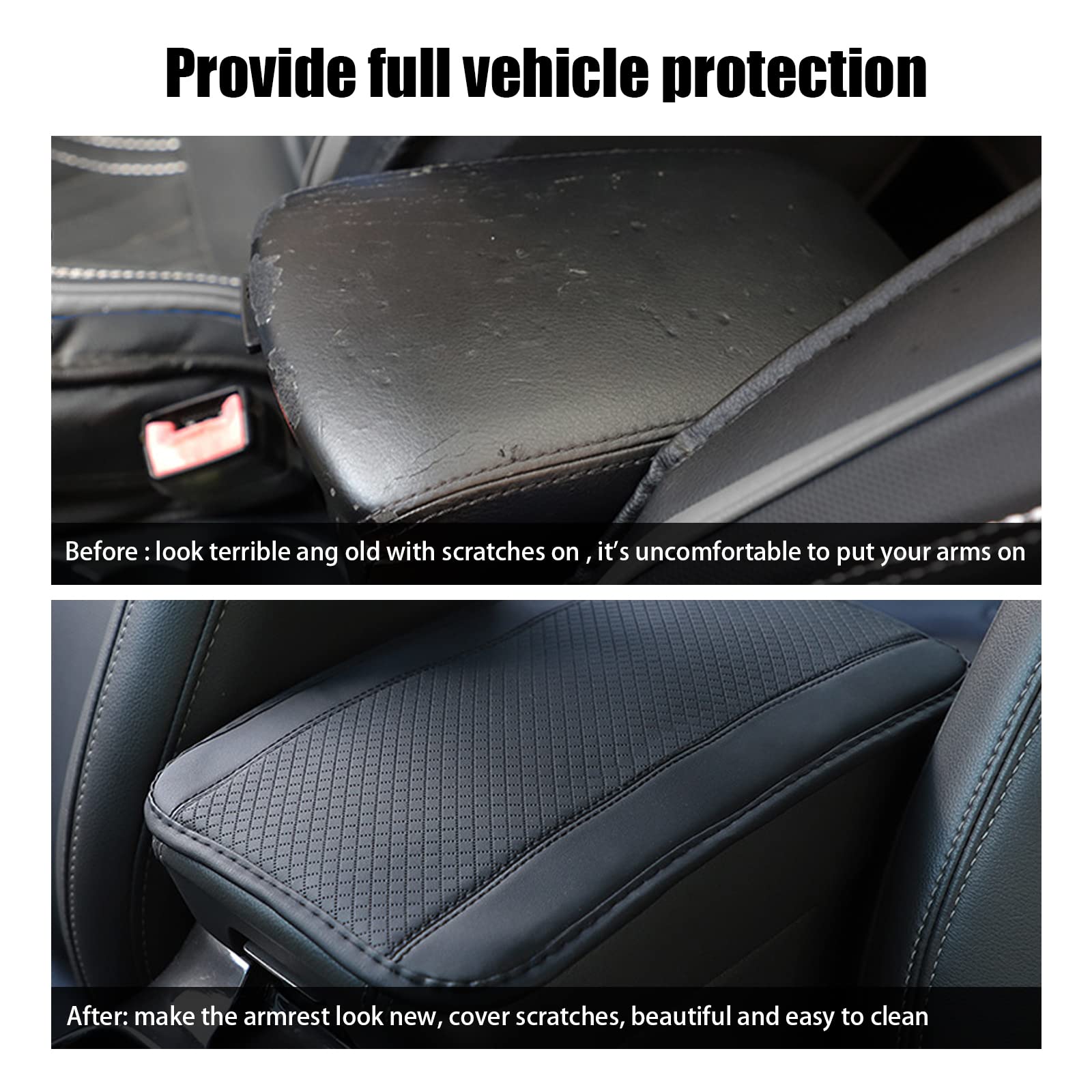 Miytsya Four Seasons Universal Armrest Box Mat, Fiber Leather Embossing, Waterproof Armrest Cover Center Console Mat Fit For Most Car, Suvs, Truck (Black)