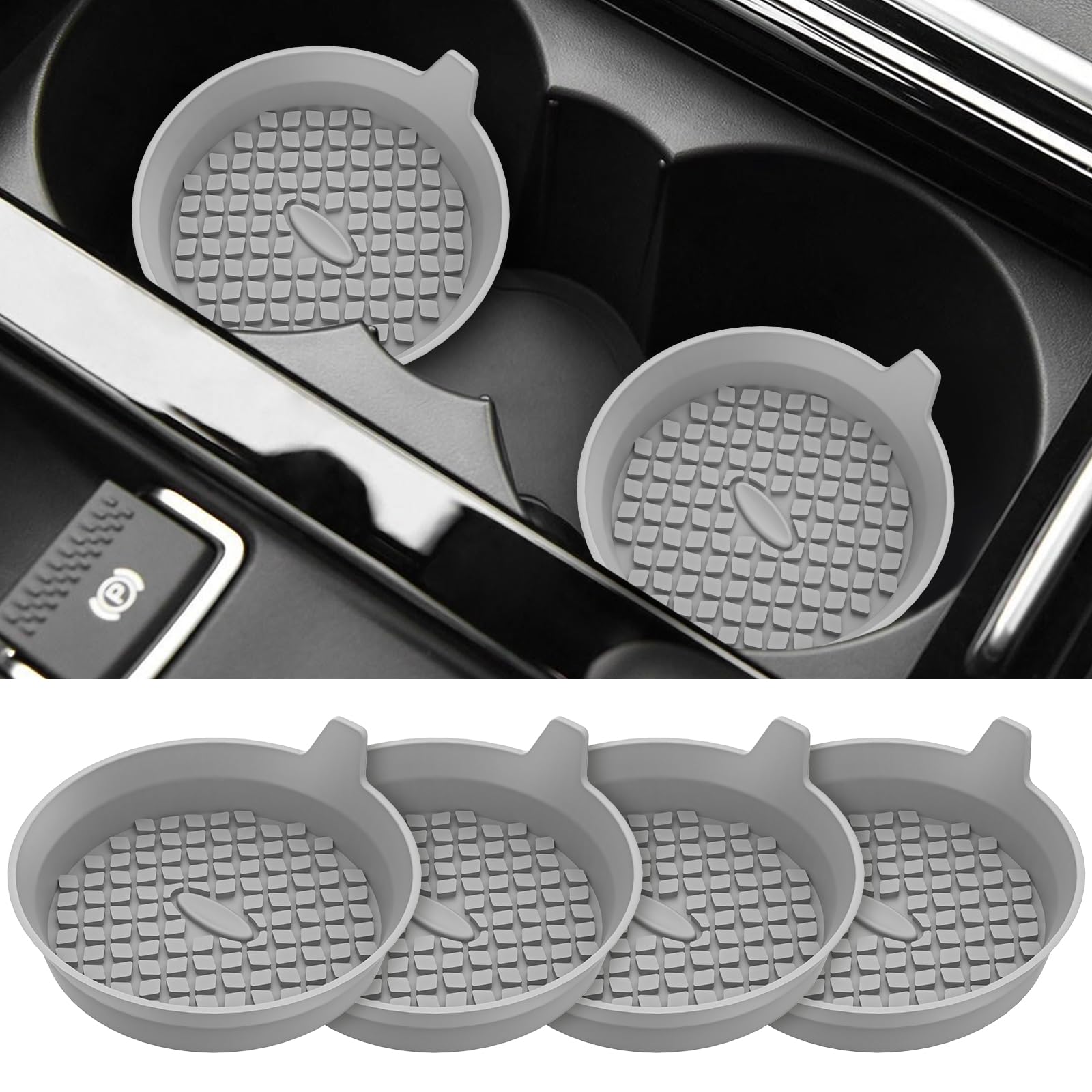 Me.Fan Car Cup Holder Coasters [4 Pack] Silicone Cups Mats, Automotive Universal Non-Slip Recessed Interior Accessories Light Gr