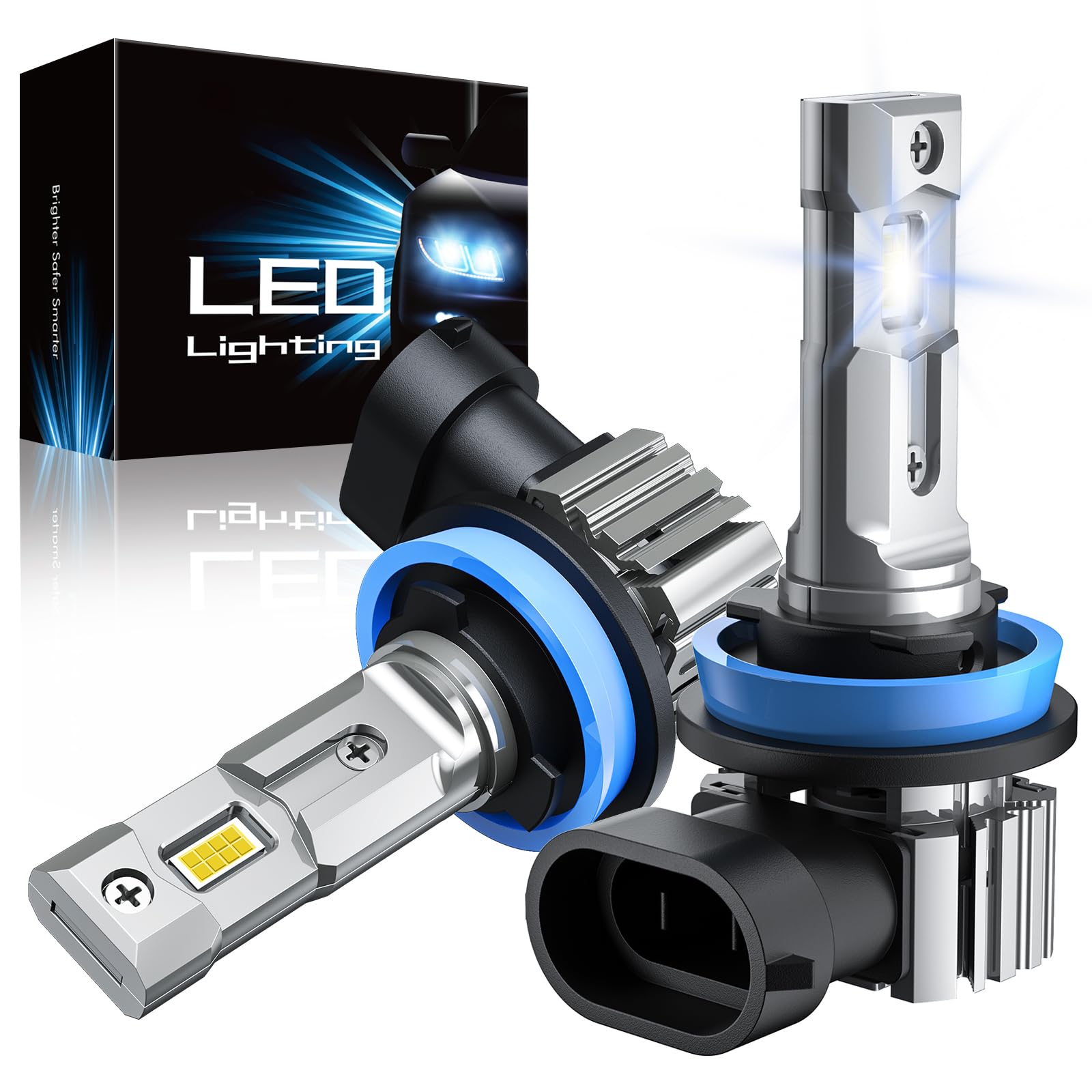 Rcj H11 Bulbs, H8 H9 H16 Lights 60W 16000Lm Fog Light Bulbs, 6000K Cool White, With 12000 Rpm Cooling Fan, Plug And Play, Pack Of 2