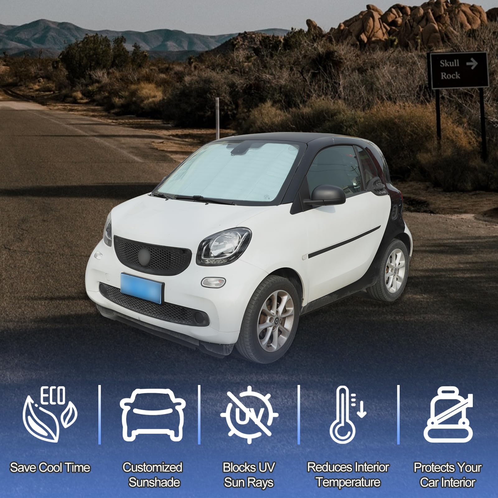 Windshield Sunshade For Benz Smart Fortwo Forfour 453 451 450 2009-2021, Custom Fit Front Windshield Sun Shade, Foldable Reflective Sun Visor, Screen Shield Cover Uv Blocker Protector Heatshield