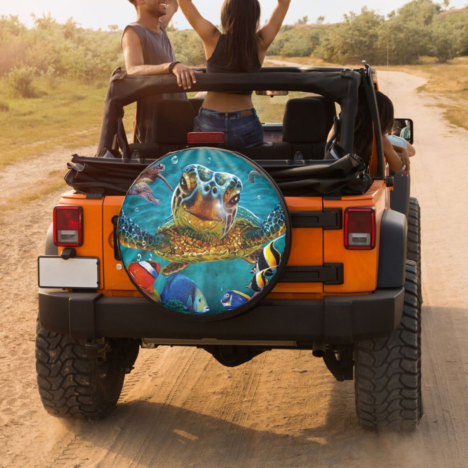 Dujiea Marine Funny Sea Turtle Fish Spare Tire Cover, Universal Wheel Tire Cover Dust-Proof Tire Protectors for Trailer Rv Van S